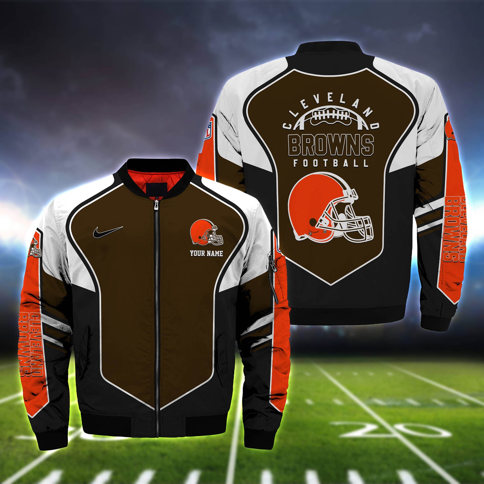 Cleveland Browns Bomber Jacket 2024 Version Custom Name, Sport Team Jacket For Fans ETHY-122036