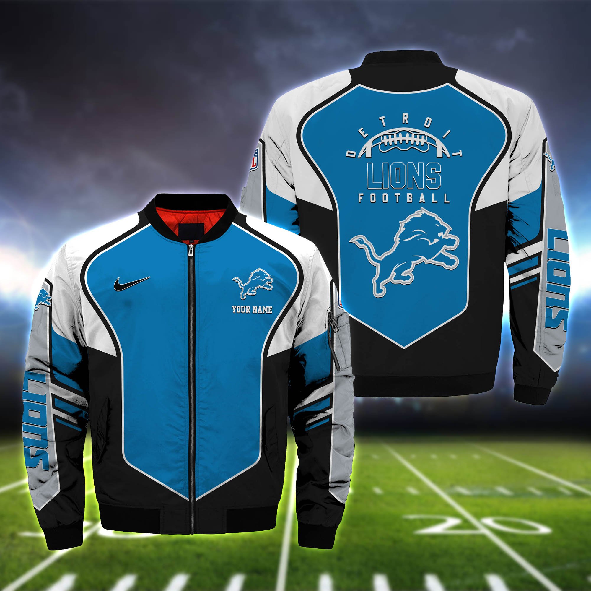 Detroit Lions Bomber Jacket 2024 Version Custom Name, Sport Team Jacket For Fans ETHY-122036