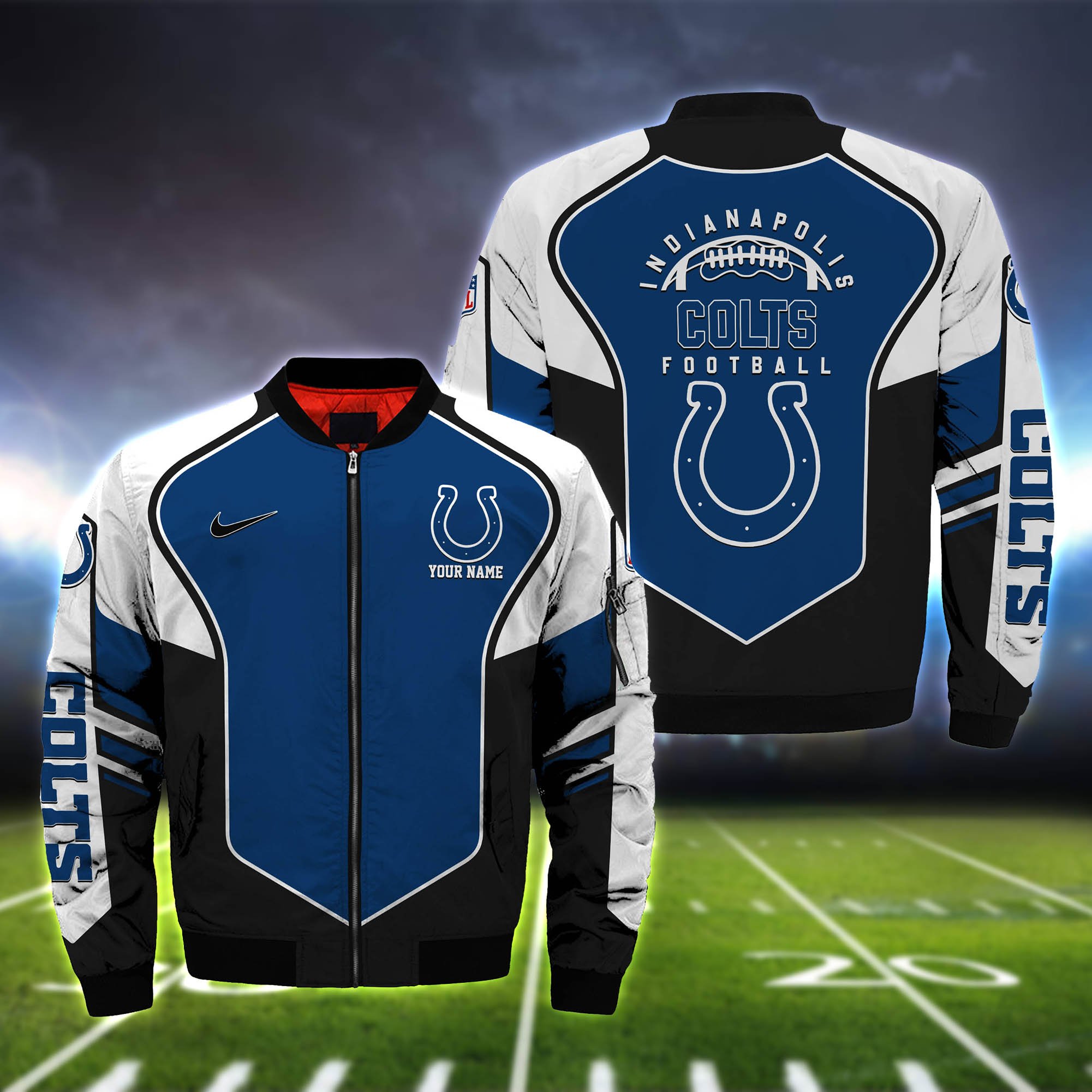 Indianapolis Colts Bomber Jacket 2024 Version Custom Name, Sport Team Jacket For Fans ETHY-122036