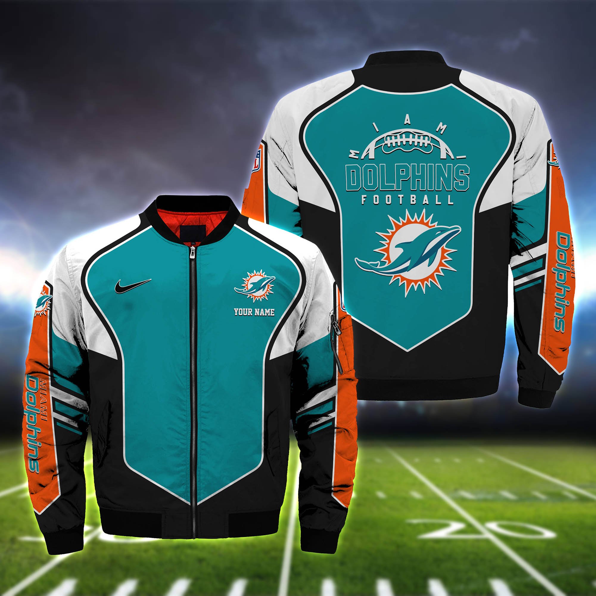 Miami Dolphins Bomber Jacket 2024 Version Custom Name, Sport Team Jacket For Fans ETHY-122036