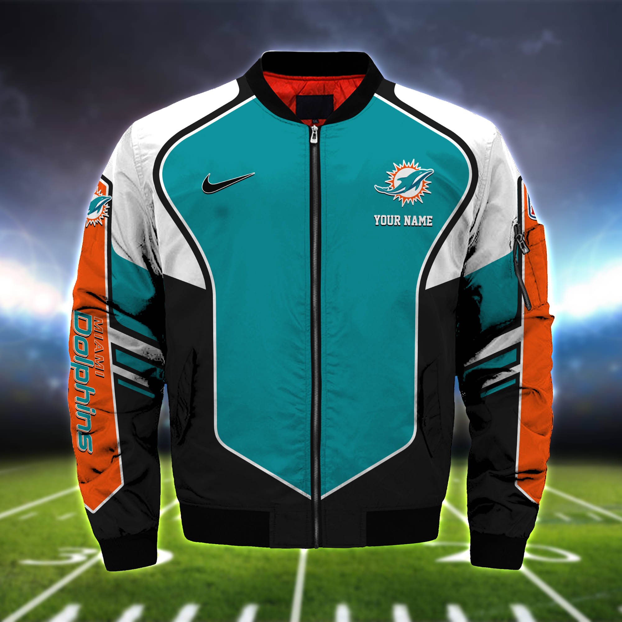 Alternative view of Miami Dolphins Bomber Jacket 2024 Version Custom Name, Sport Team Jacket For Fans ETHY-122036
