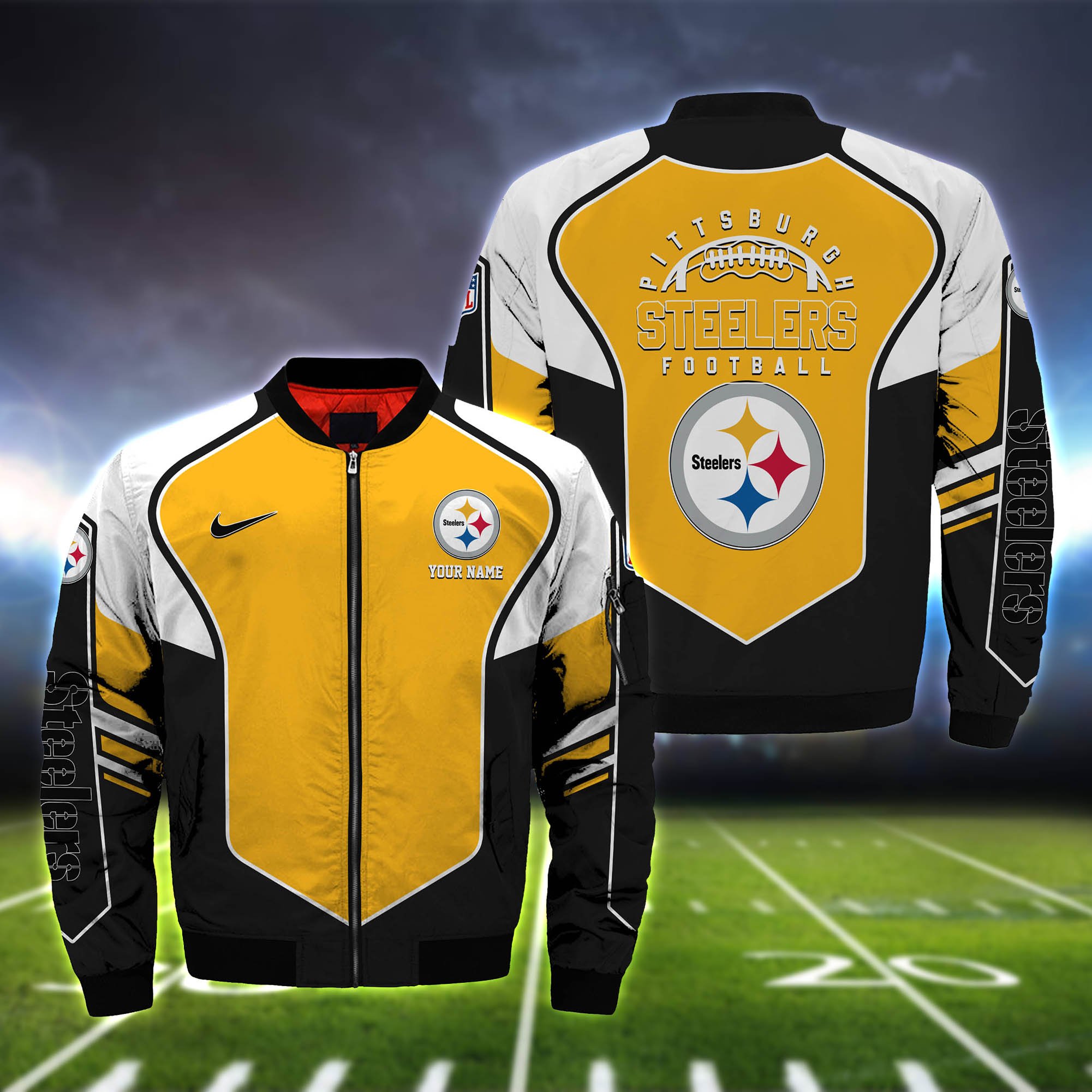 Pittsburgh Steelers Bomber Jacket 2024 Version Custom Name, Sport Team Jacket For Fans ETHY-122036