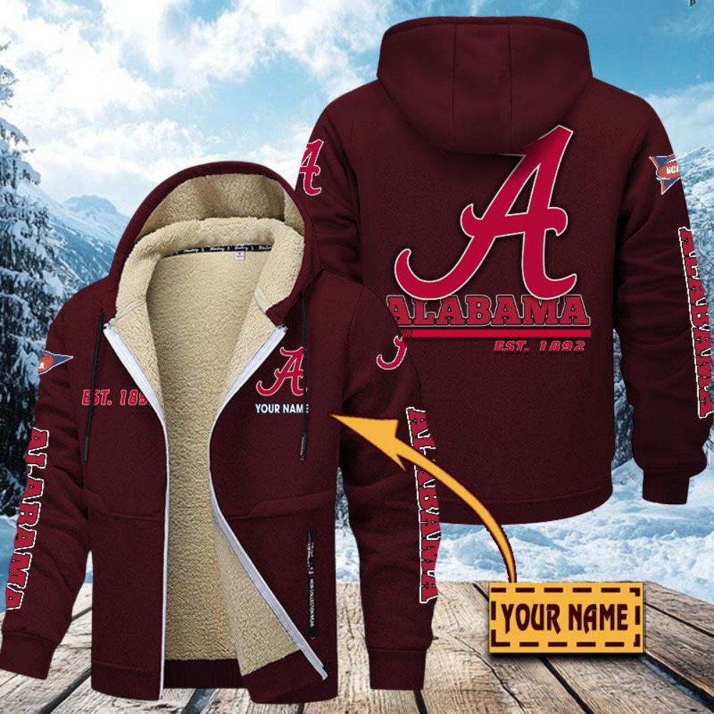 Alabama Crimson Tide Hoodie Zip Velvet Coat Custom Your Name, Sport Jacket, Gifts For Fan EHIVM-1224112