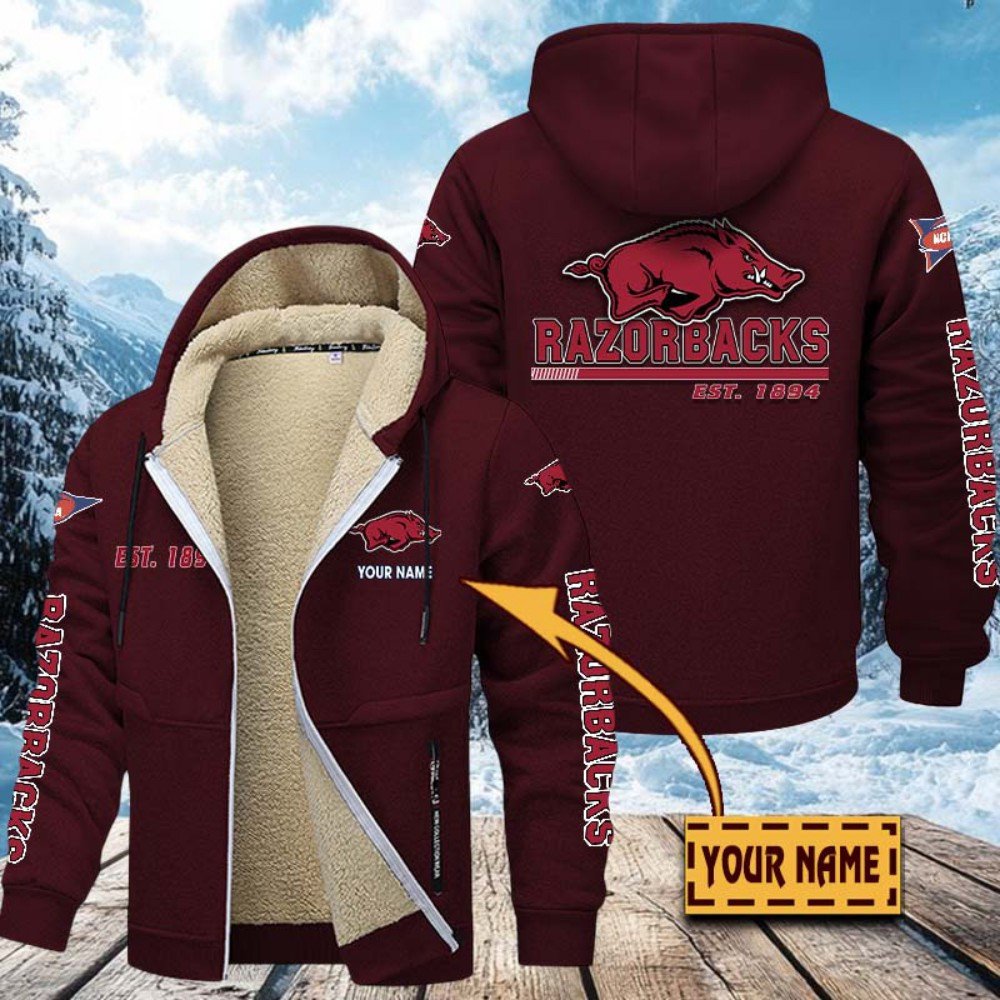 Arkansas Razorbacks Hoodie Zip Velvet Coat Custom Your Name, Sport Jacket, Gifts For Fan EHIVM-1224112