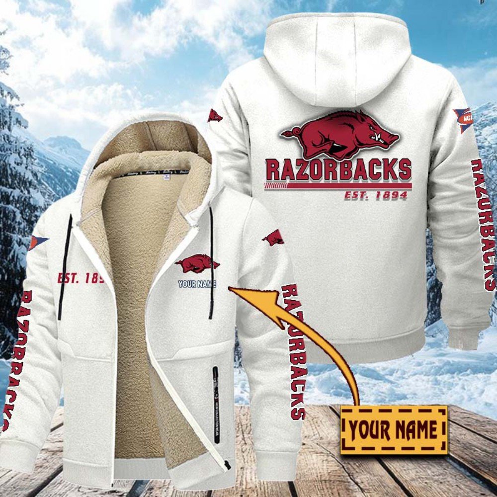 Alternative view of Arkansas Razorbacks Hoodie Zip Velvet Coat Custom Your Name, Sport Jacket, Gifts For Fan EHIVM-1224112