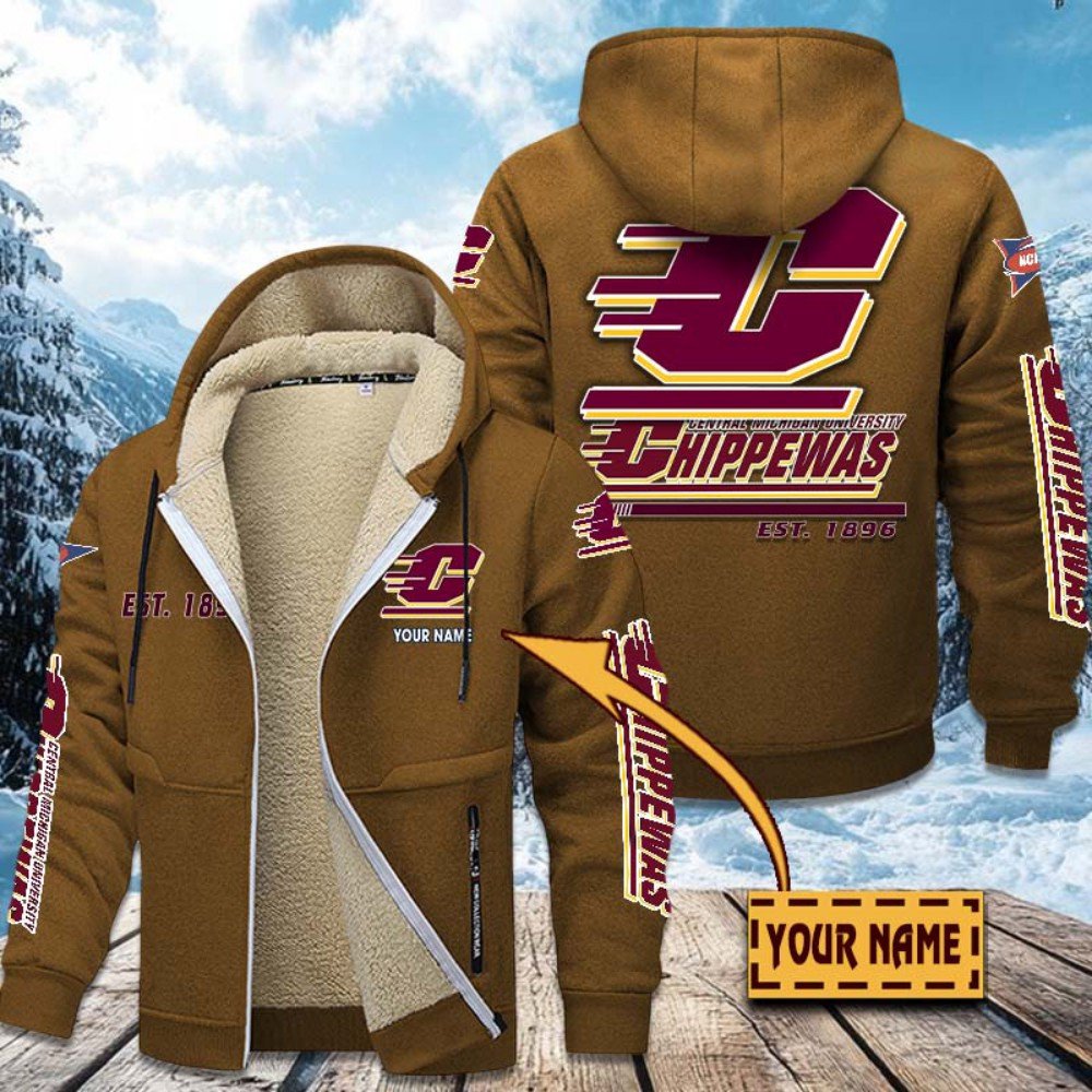 Central Michigan Chippewas Hoodie Zip Velvet Coat Custom Your Name, Sport Jacket, Gifts For Fan EHIVM-1224112