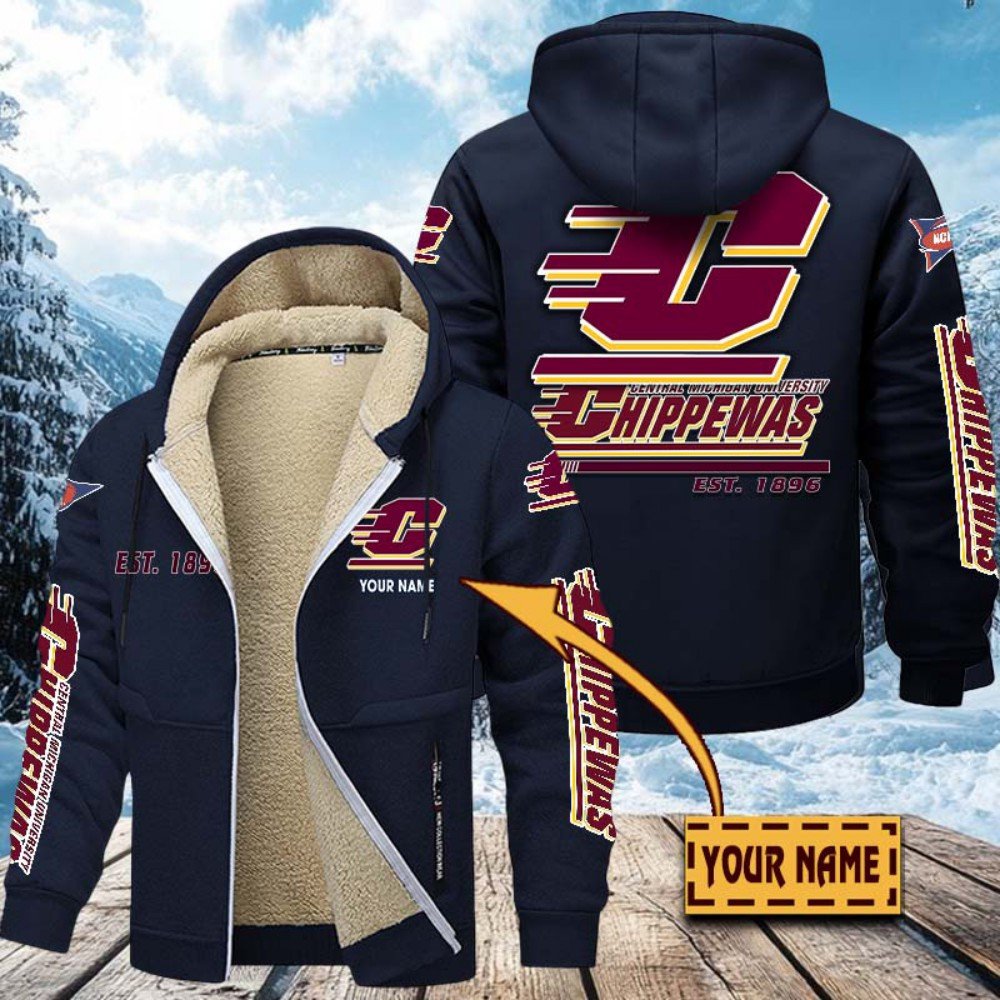 Alternative view of Central Michigan Chippewas Hoodie Zip Velvet Coat Custom Your Name, Sport Jacket, Gifts For Fan EHIVM-1224112