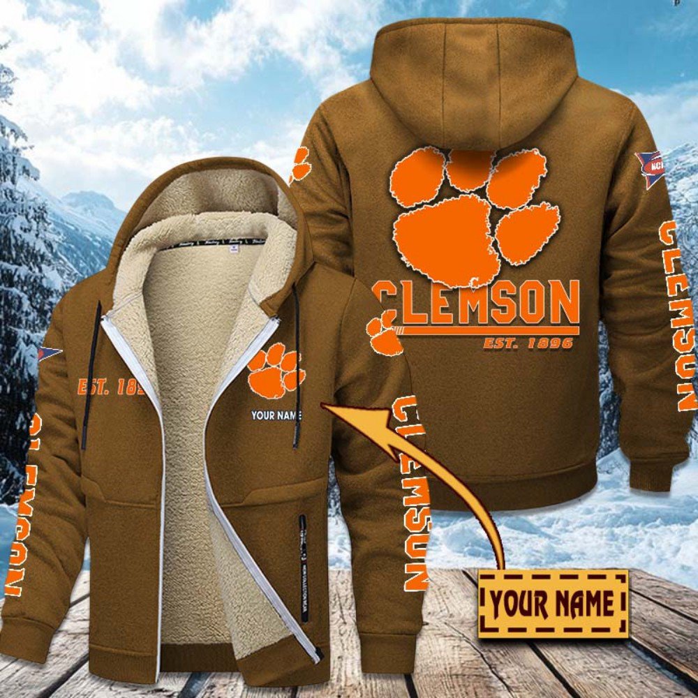 Clemson Tigers Hoodie Zip Velvet Coat Custom Your Name, Sport Jacket, Gifts For Fan EHIVM-1224112