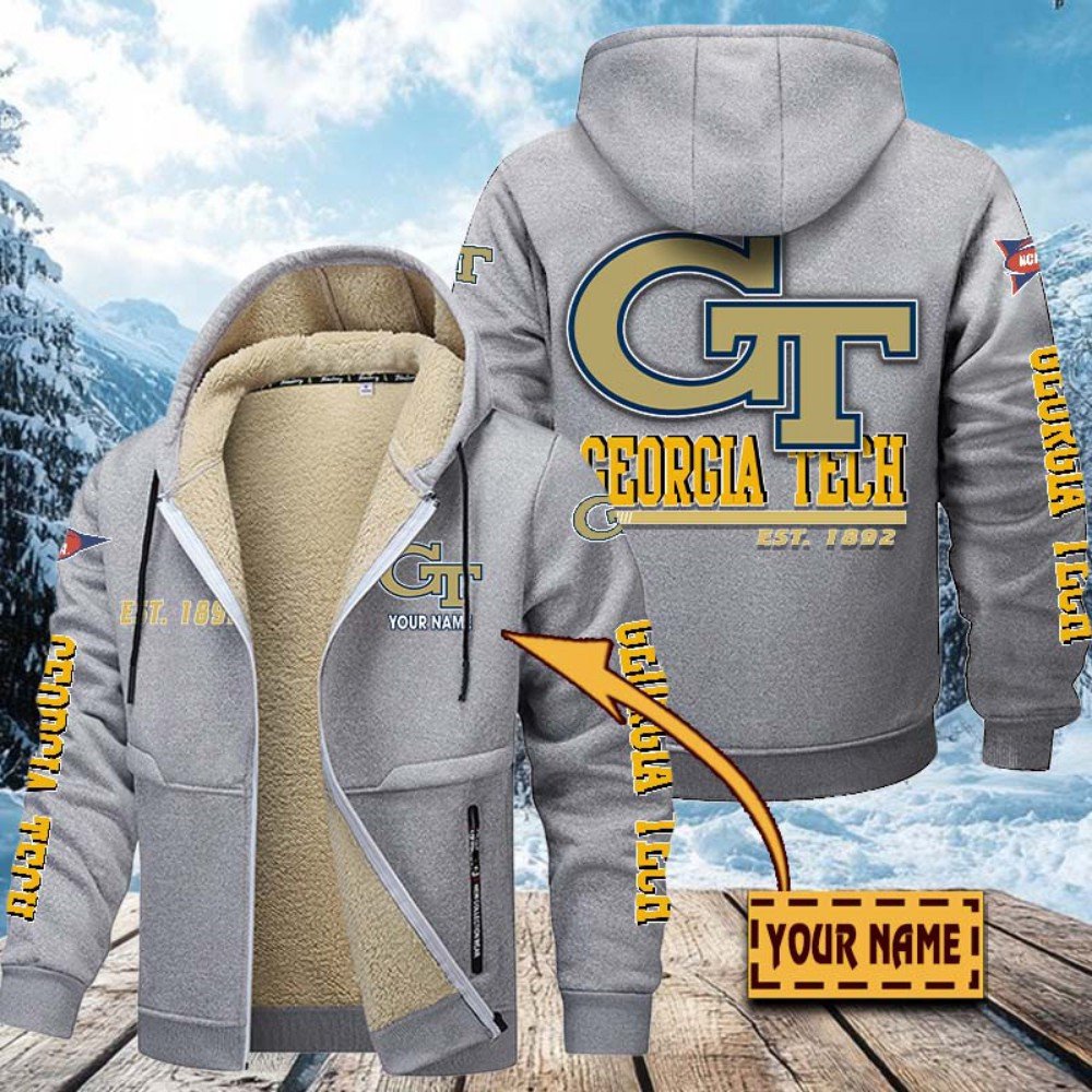 Georgia Tech Yellow Jackets Hoodie Zip Velvet Coat Custom Your Name, Sport Jacket, Gifts For Fan EHIVM-1224112