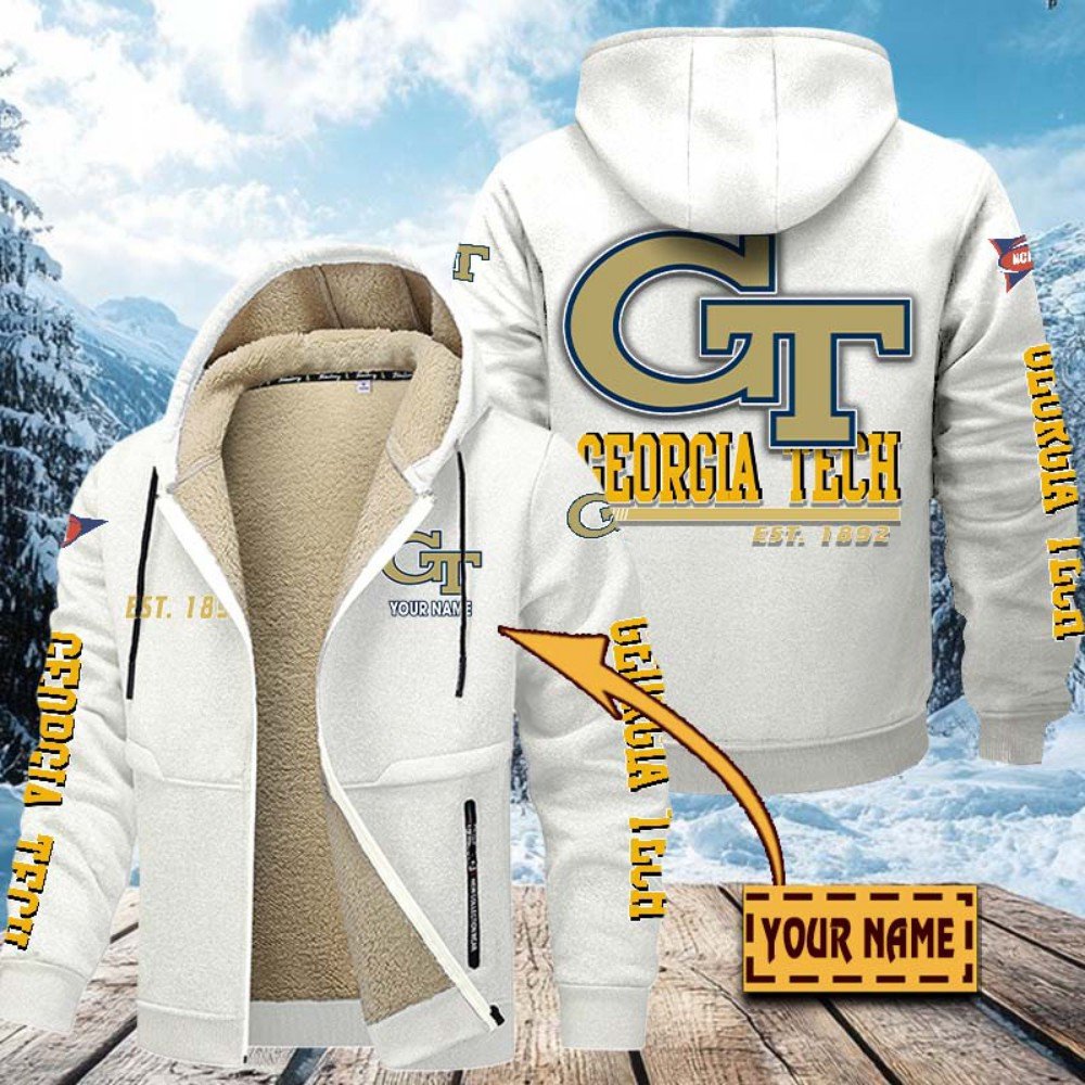 Alternative view of Georgia Tech Yellow Jackets Hoodie Zip Velvet Coat Custom Your Name, Sport Jacket, Gifts For Fan EHIVM-1224112