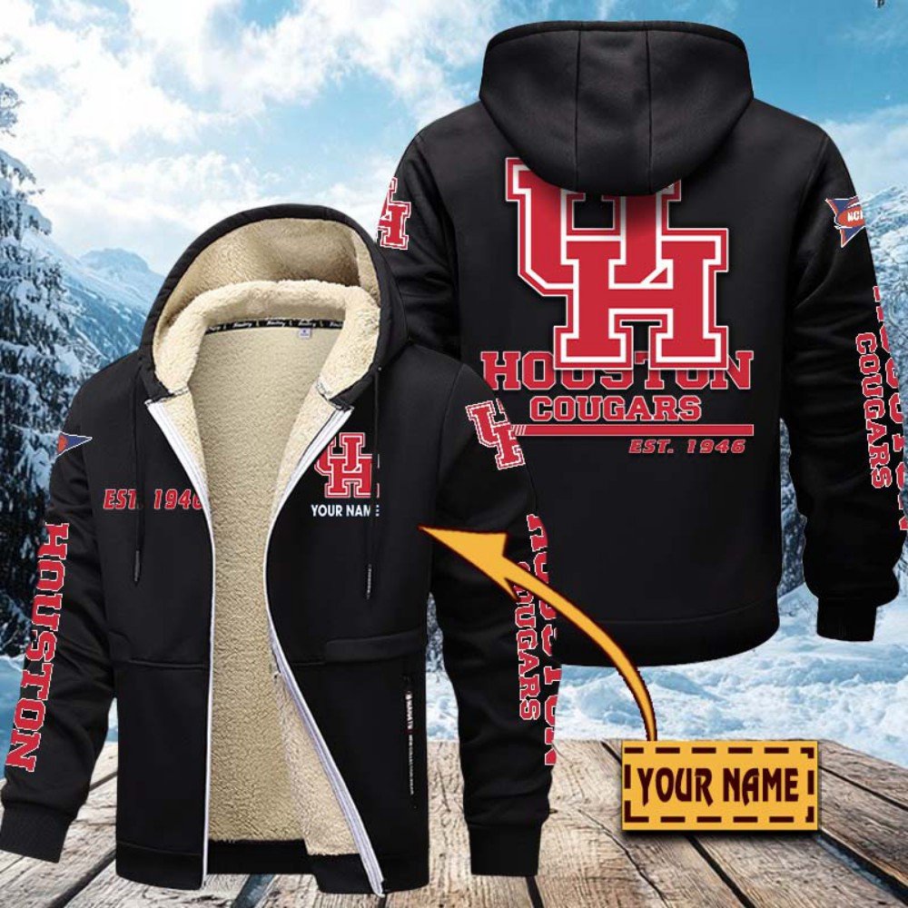 Houston Cougars Hoodie Zip Velvet Coat Custom Your Name, Sport Jacket, Gifts For Fan EHIVM-1224112