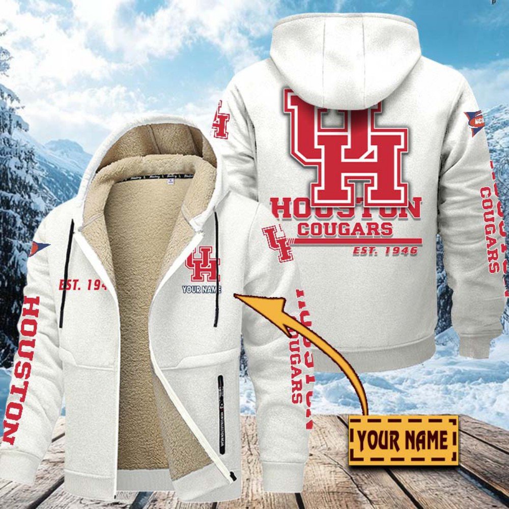 Alternative view of Houston Cougars Hoodie Zip Velvet Coat Custom Your Name, Sport Jacket, Gifts For Fan EHIVM-1224112