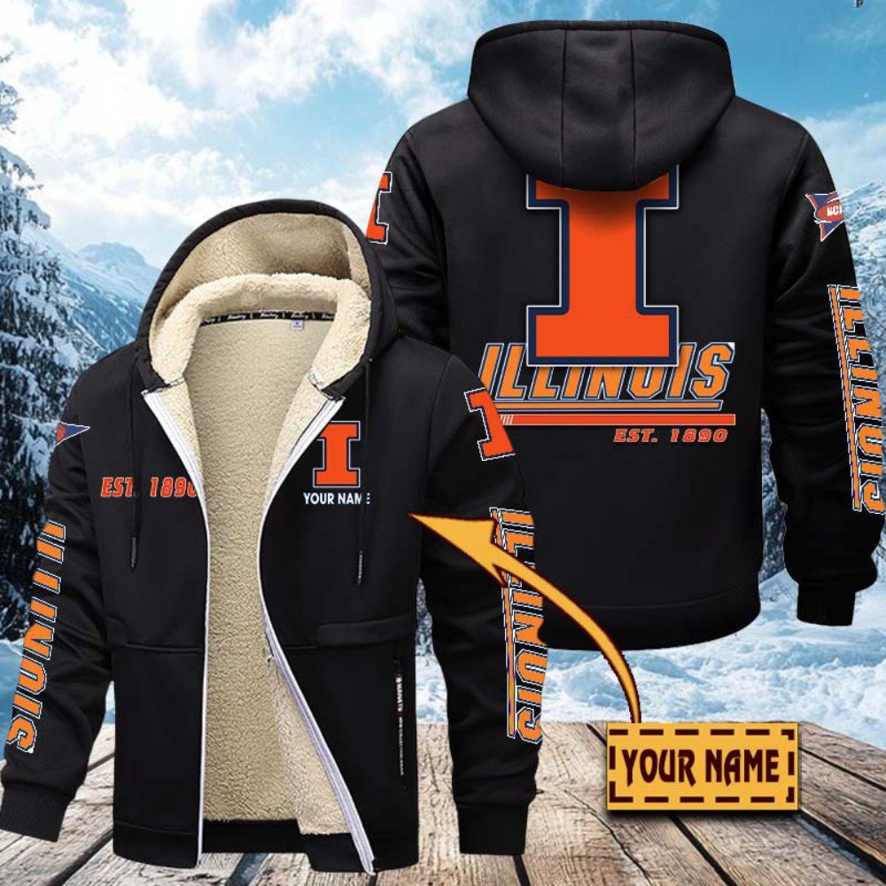 Illinois Fighting Illini Hoodie Zip Velvet Coat Custom Your Name, Sport Jacket, Gifts For Fan EHIVM-1224112