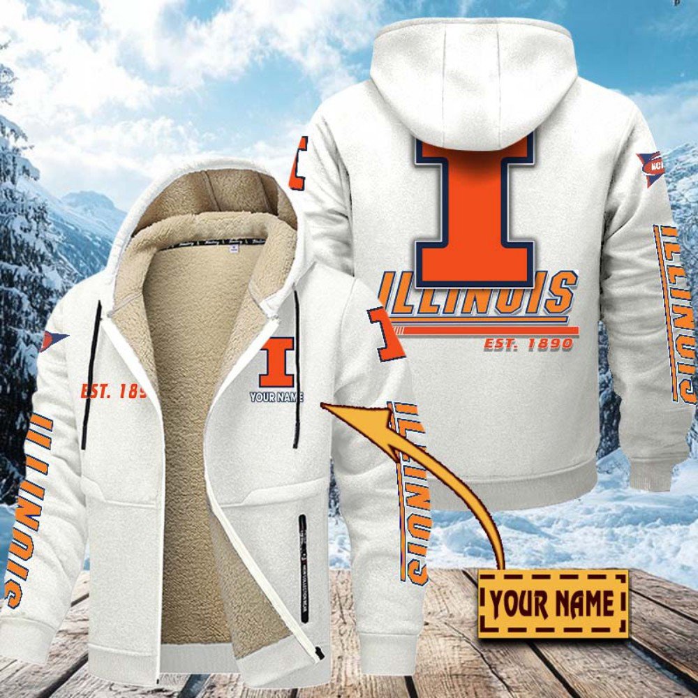 Alternative view of Illinois Fighting Illini Hoodie Zip Velvet Coat Custom Your Name, Sport Jacket, Gifts For Fan EHIVM-1224112