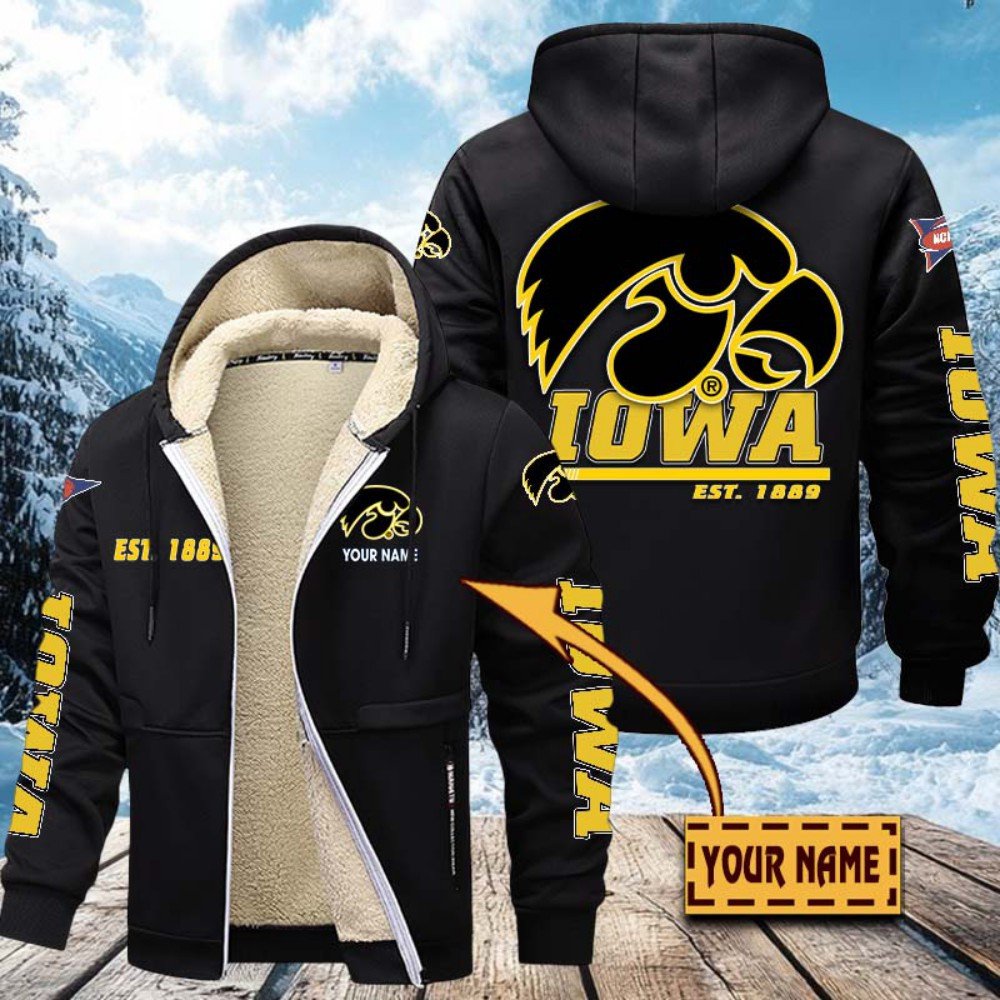 Iowa Hawkeyes Hoodie Zip Velvet Coat Custom Your Name, Sport Jacket, Gifts For Fan EHIVM-1224112