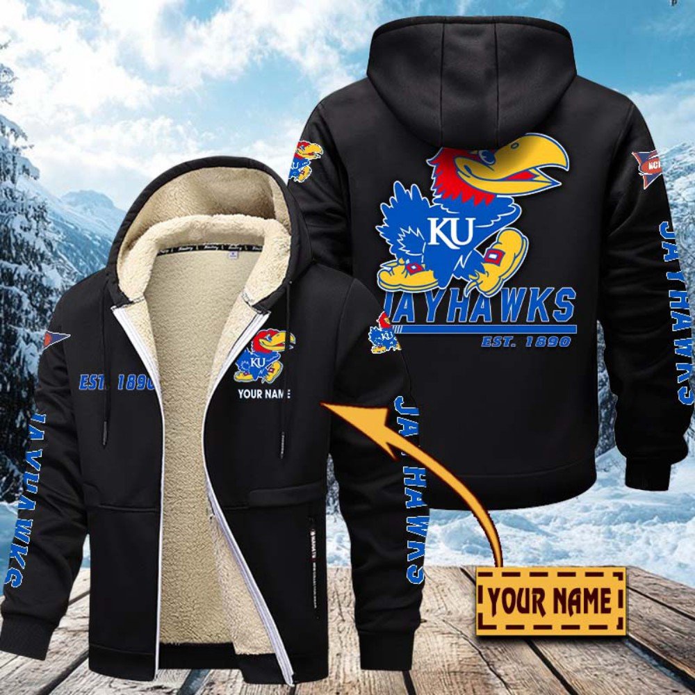 Kansas Jayhawks Hoodie Zip Velvet Coat Custom Your Name, Sport Jacket, Gifts For Fan EHIVM-1224112