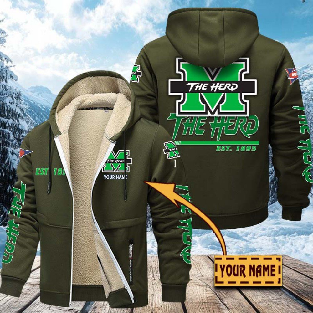 Marshall Thundering Herd Hoodie Zip Velvet Coat Custom Your Name, Sport Jacket, Gifts For Fan EHIVM-1224112