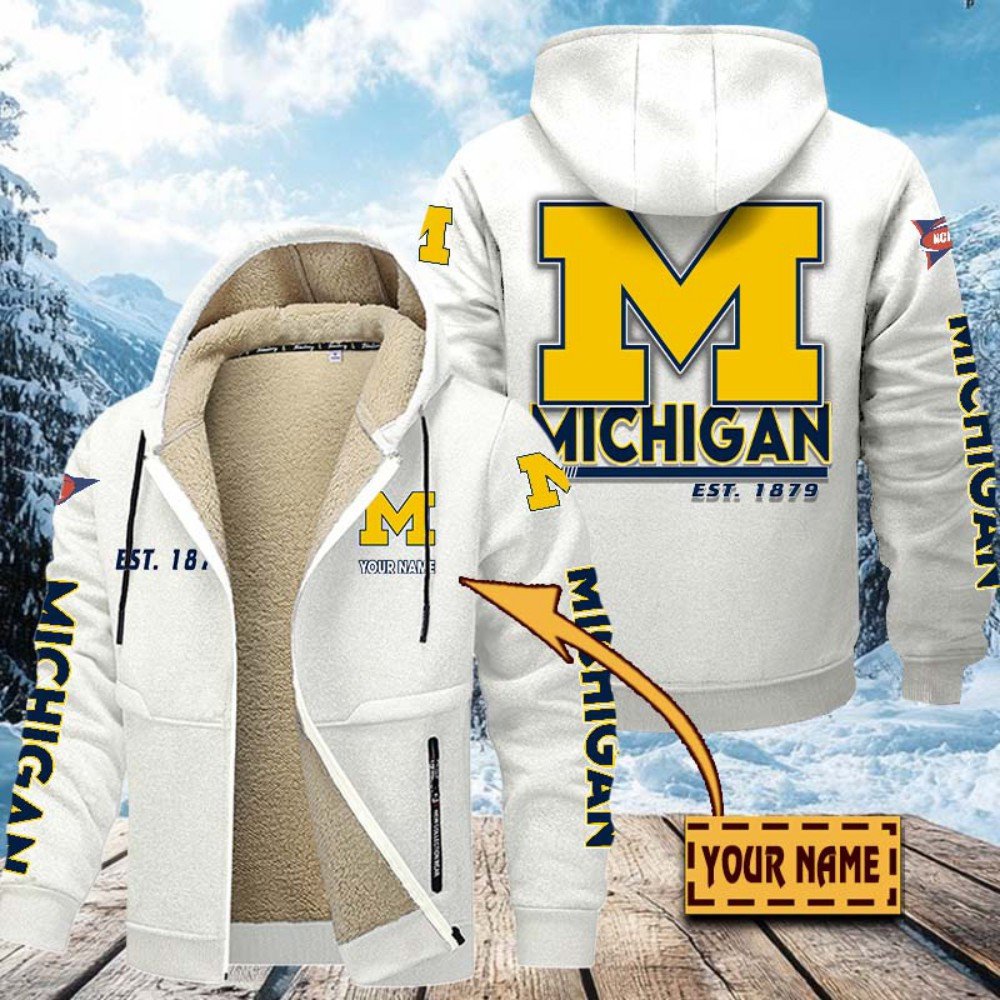 Alternative view of Michigan Wolverines Hoodie Zip Velvet Coat Custom Your Name, Sport Jacket, Gifts For Fan EHIVM-1224112