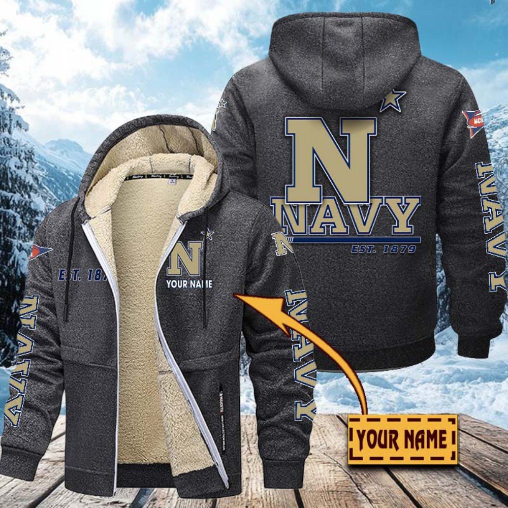 Navy Midshipmen Hoodie Zip Velvet Coat Custom Your Name, Sport Jacket, Gifts For Fan EHIVM-1224112