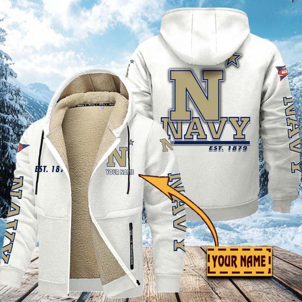 Alternative view of Navy Midshipmen Hoodie Zip Velvet Coat Custom Your Name, Sport Jacket, Gifts For Fan EHIVM-1224112