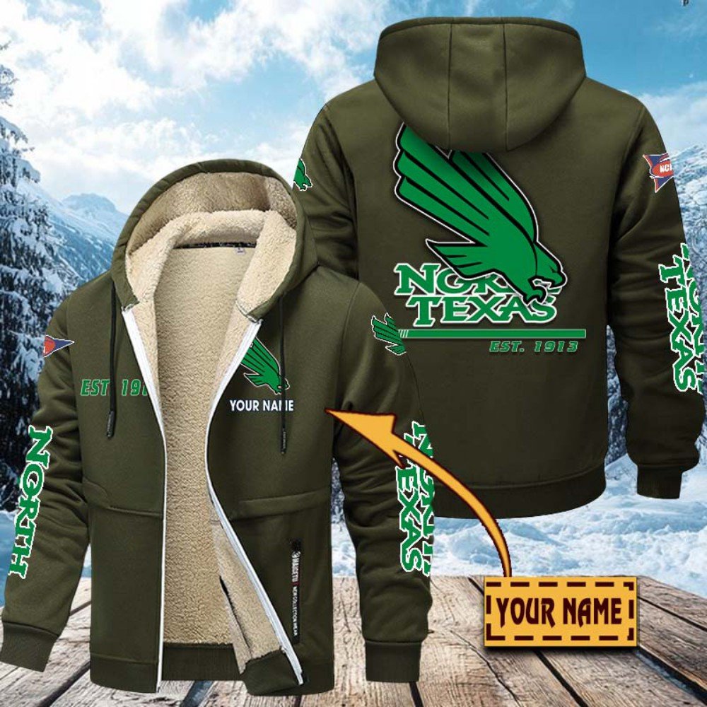 North Texas Mean Green Hoodie Zip Velvet Coat Custom Your Name, Sport Jacket, Gifts For Fan EHIVM-1224112