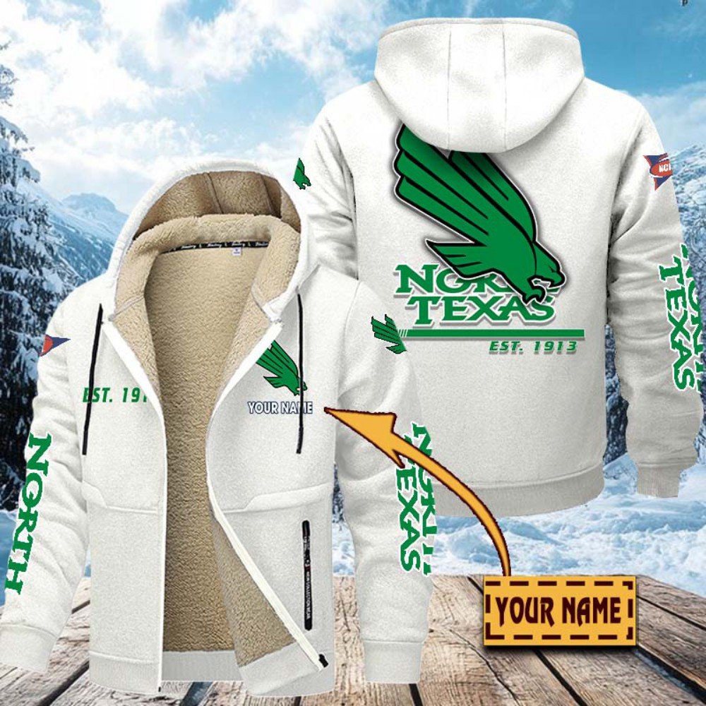 Alternative view of North Texas Mean Green Hoodie Zip Velvet Coat Custom Your Name, Sport Jacket, Gifts For Fan EHIVM-1224112