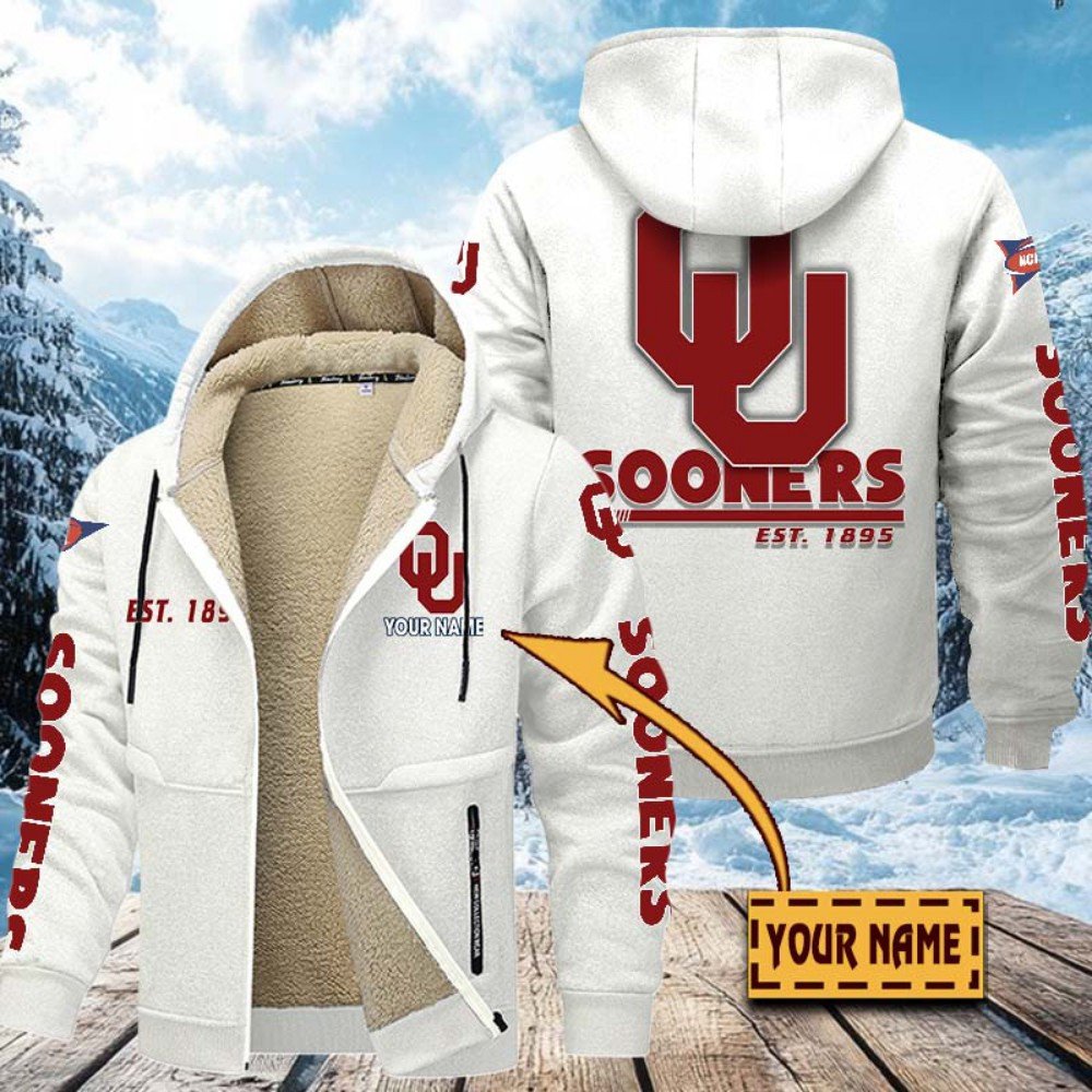 Alternative view of Oklahoma Sooners Hoodie Zip Velvet Coat Custom Your Name, Sport Jacket, Gifts For Fan EHIVM-1224112