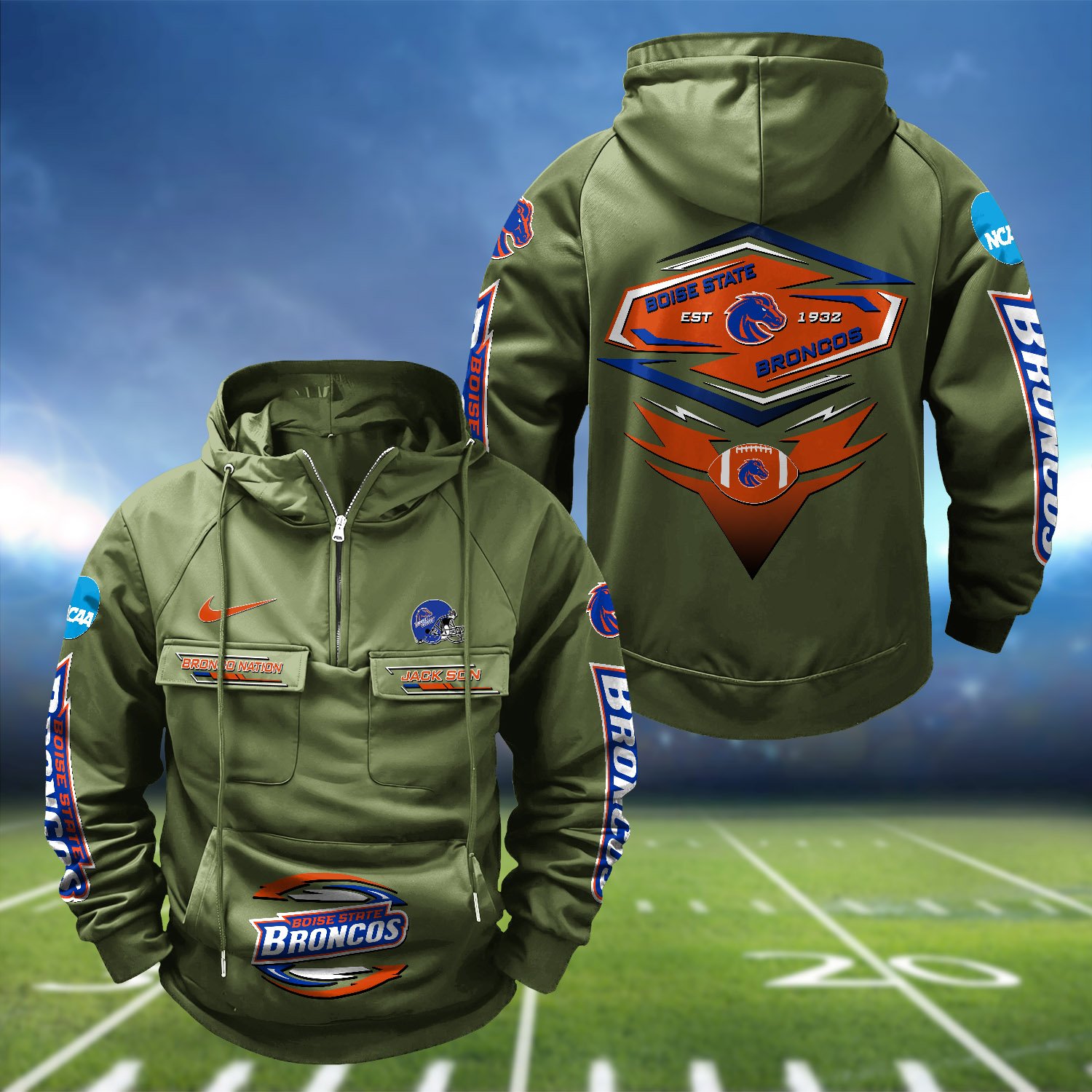Alternative view of Boise State Broncos Vintage Men Hoodie 2024 Version Personalized Your Name, Sport Hoodie For Fans ETHY-122151