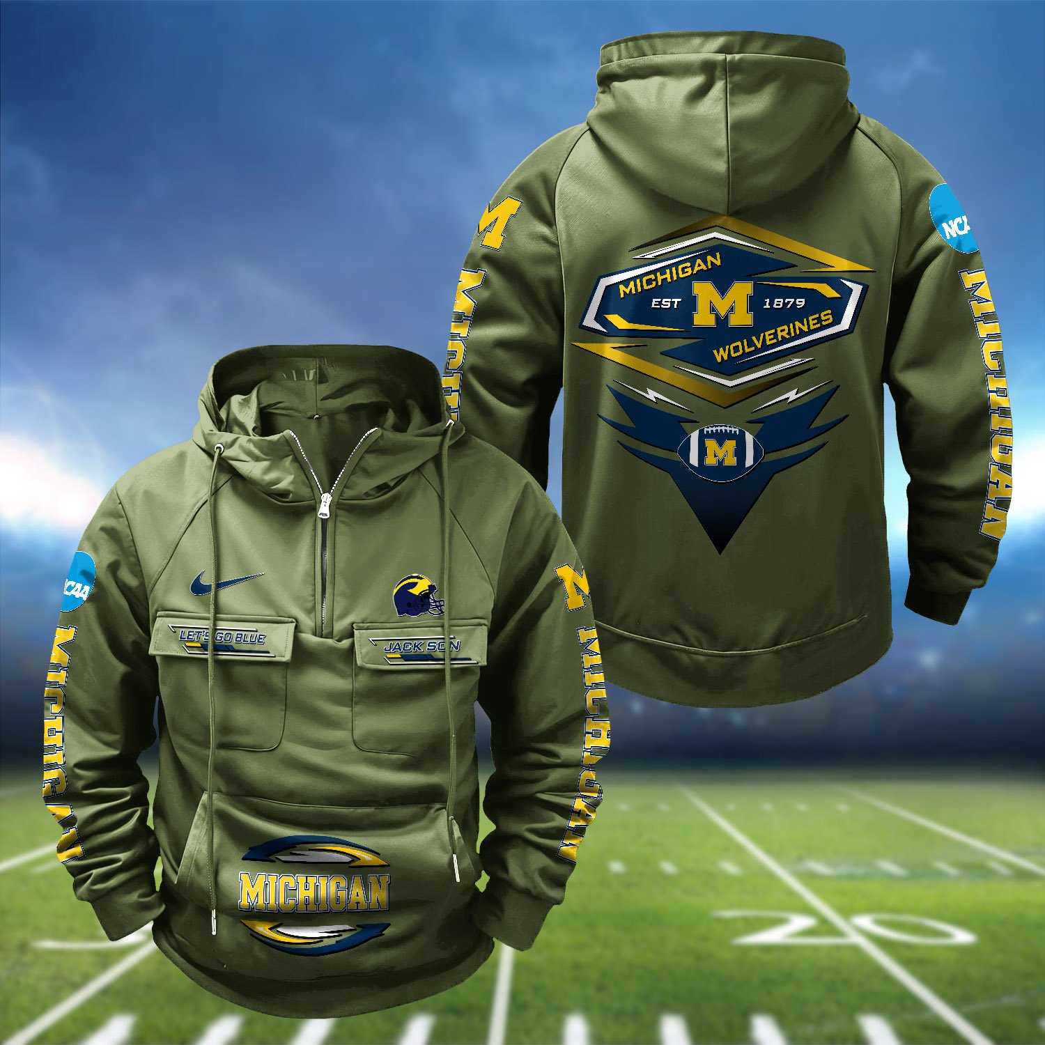 Alternative view of Michigan Wolverines Vintage Men Hoodie 2024 Version Personalized Your Name, Sport Hoodie For Fans ETHY-122151