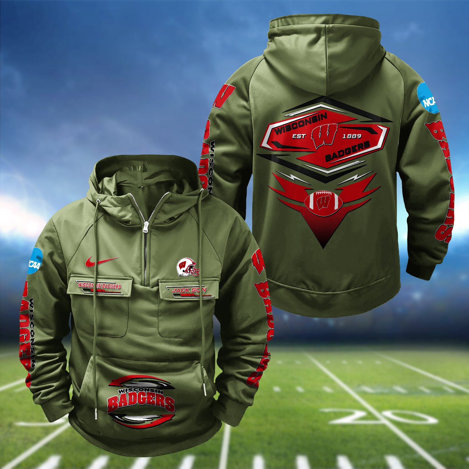 Alternative view of Wisconsin Badgers Vintage Men Hoodie 2024 Version Personalized Your Name, Sport Hoodie For Fans ETHY-122151