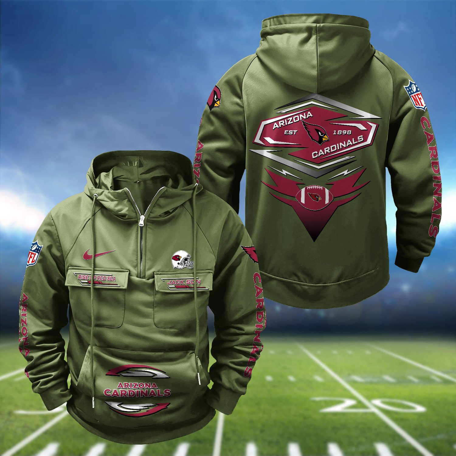 Alternative view of Arizona Cardinals Vintage Men Hoodie 2024 Version Personalized Your Name, Sport Hoodie For Fans ETHY-122151