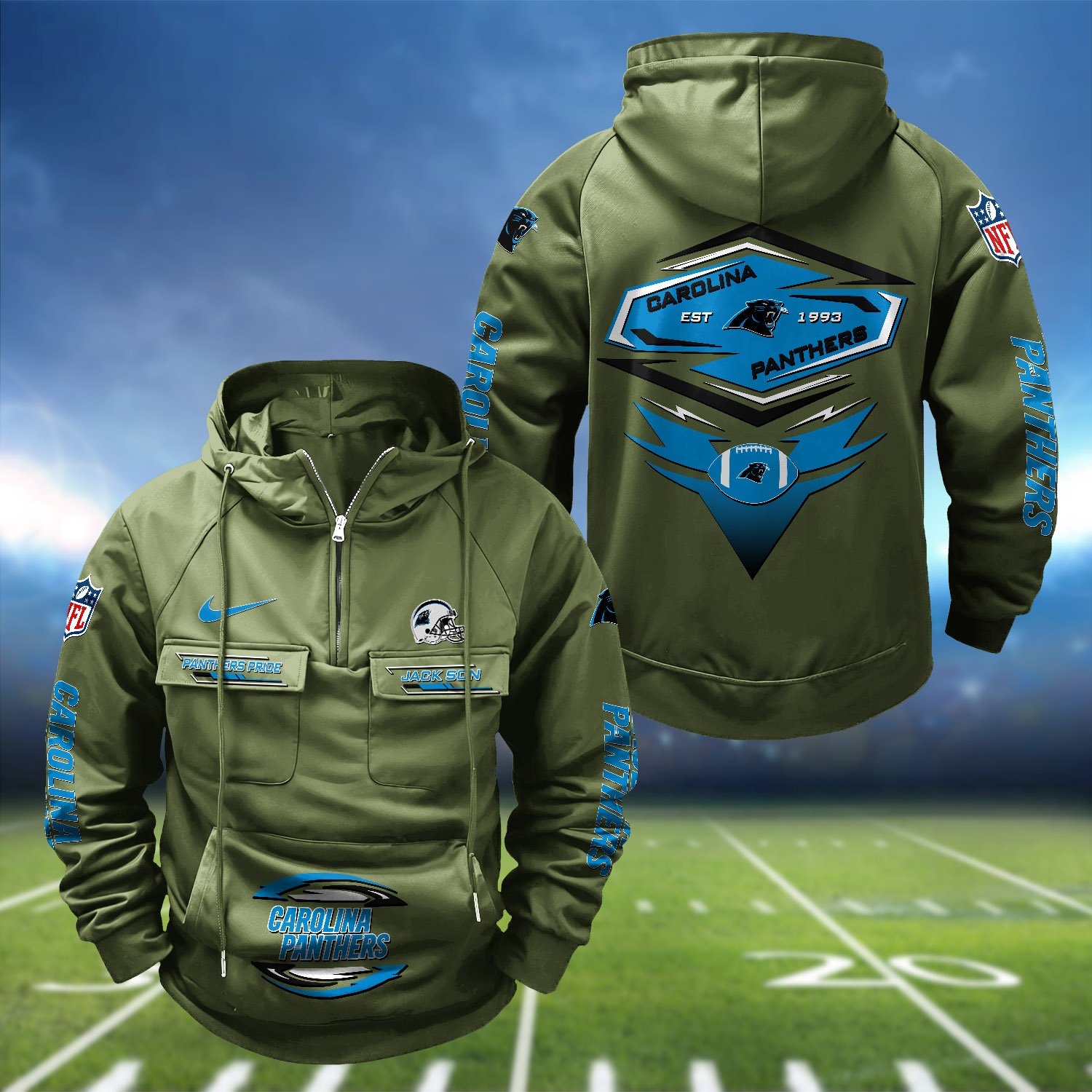 Alternative view of Carolina Panthers Vintage Men Hoodie 2024 Version Personalized Your Name, Sport Hoodie For Fans ETHY-122151