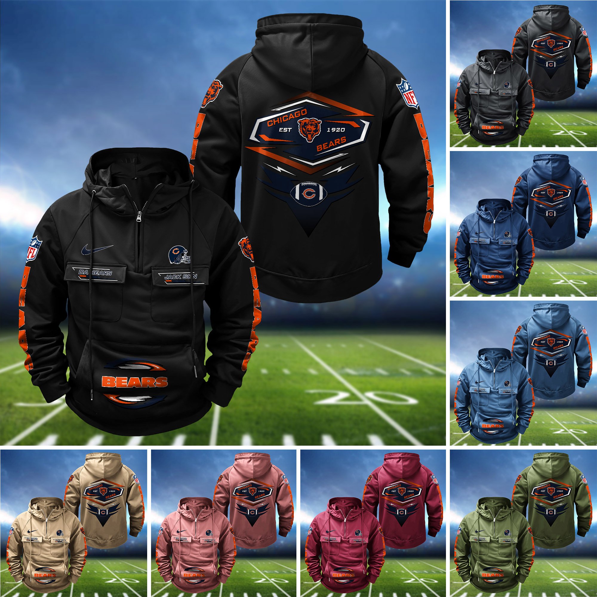 Chicago Bears Vintage Men Hoodie 2024 Version Personalized Your Name, Sport Hoodie For Fans ETHY-122151