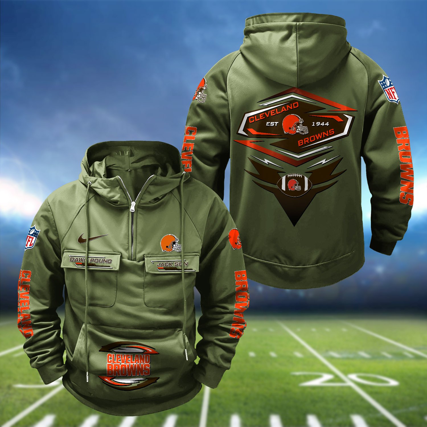 Alternative view of Cleveland Browns Vintage Men Hoodie 2024 Version Personalized Your Name, Sport Hoodie For Fans ETHY-122151