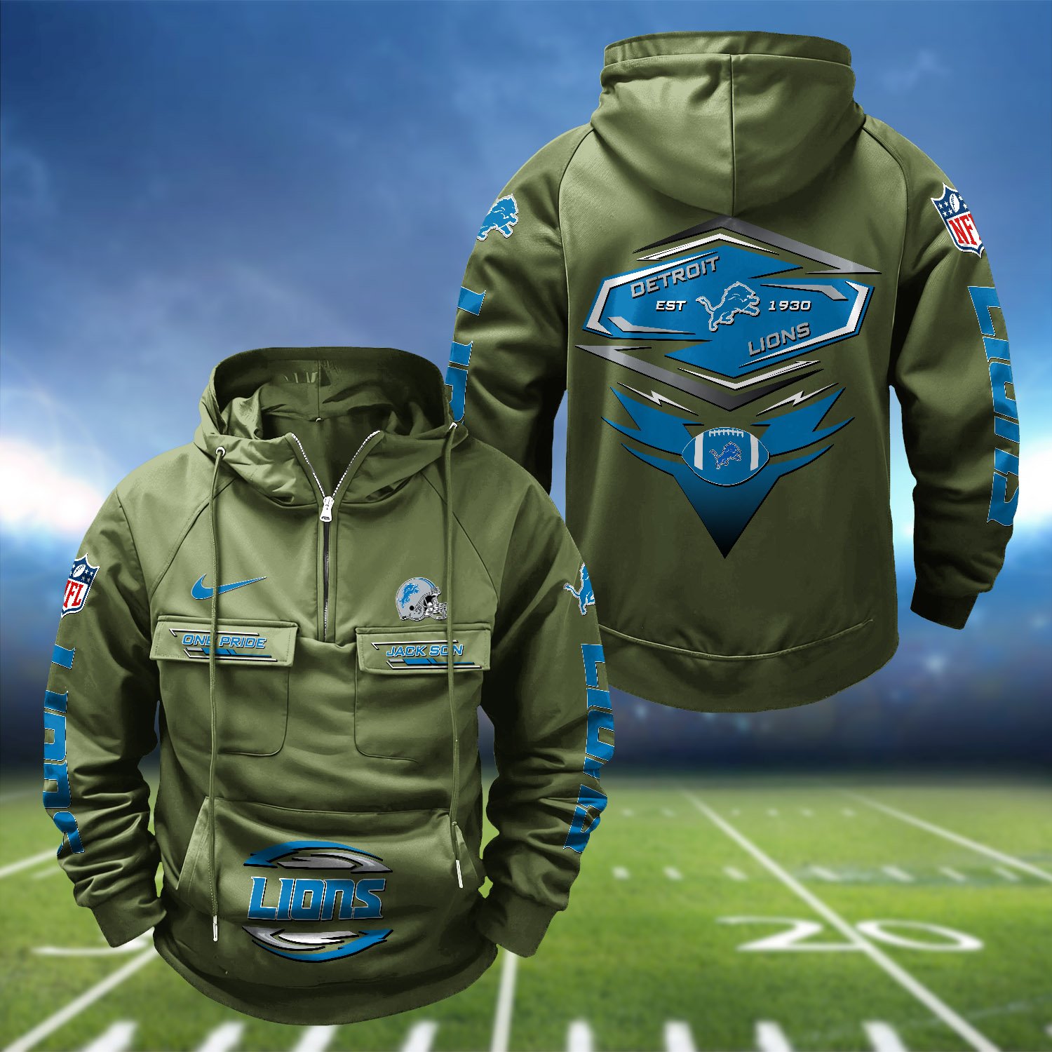 Alternative view of Detroit Lions Vintage Men Hoodie 2024 Version Personalized Your Name, Sport Hoodie For Fans ETHY-122151