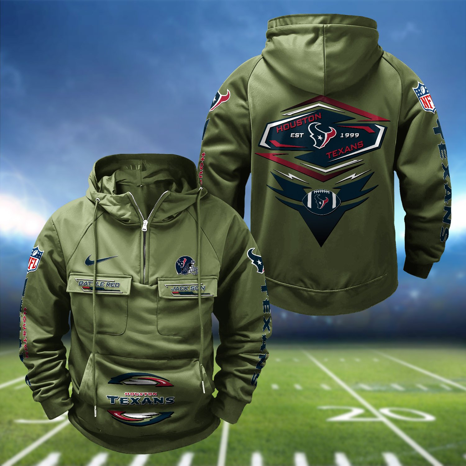 Alternative view of Houston Texans Vintage Men Hoodie 2024 Version Personalized Your Name, Sport Hoodie For Fans ETHY-122151