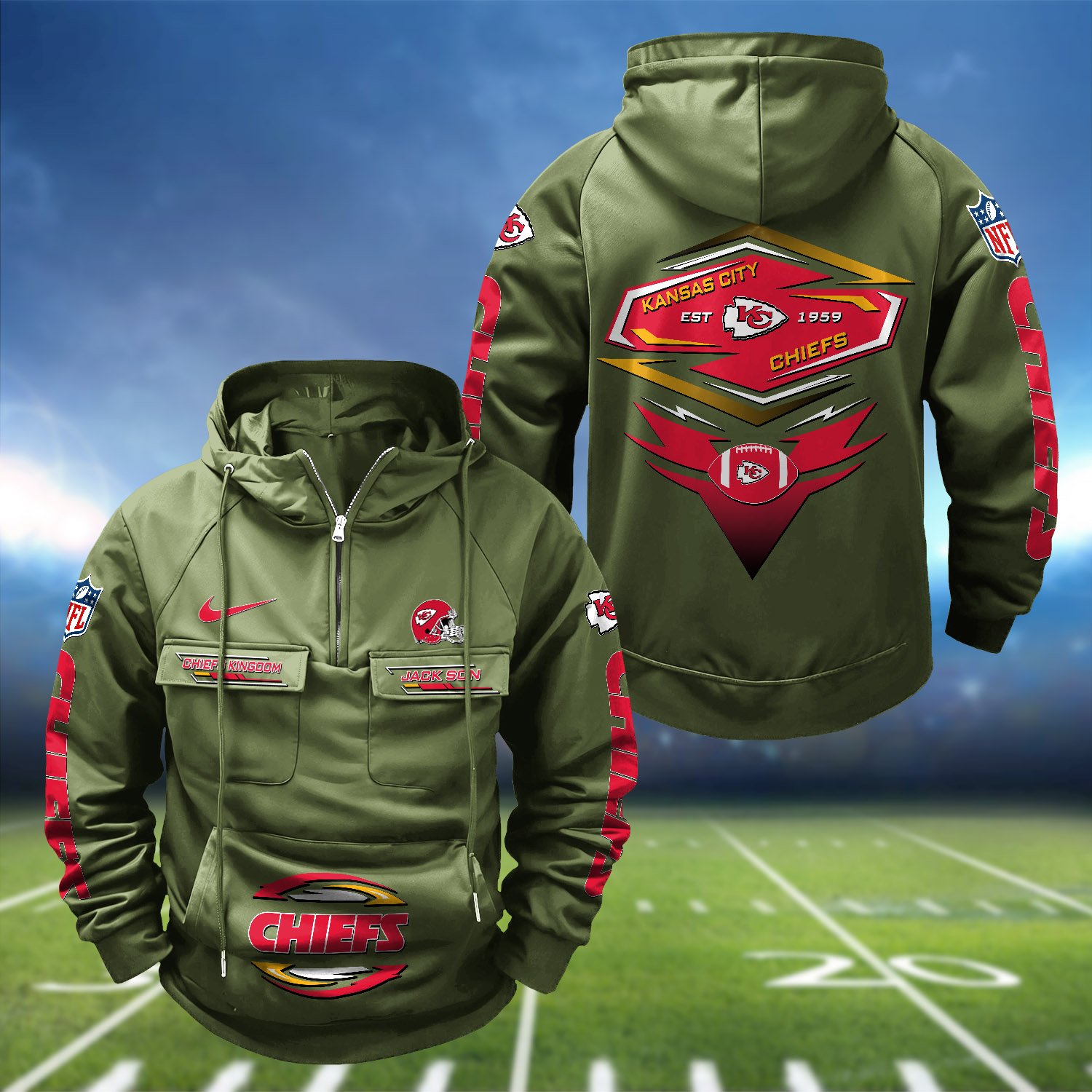 Alternative view of Kansas City Chiefs Vintage Men Hoodie 2024 Version Personalized Your Name, Sport Hoodie For Fans ETHY-122151