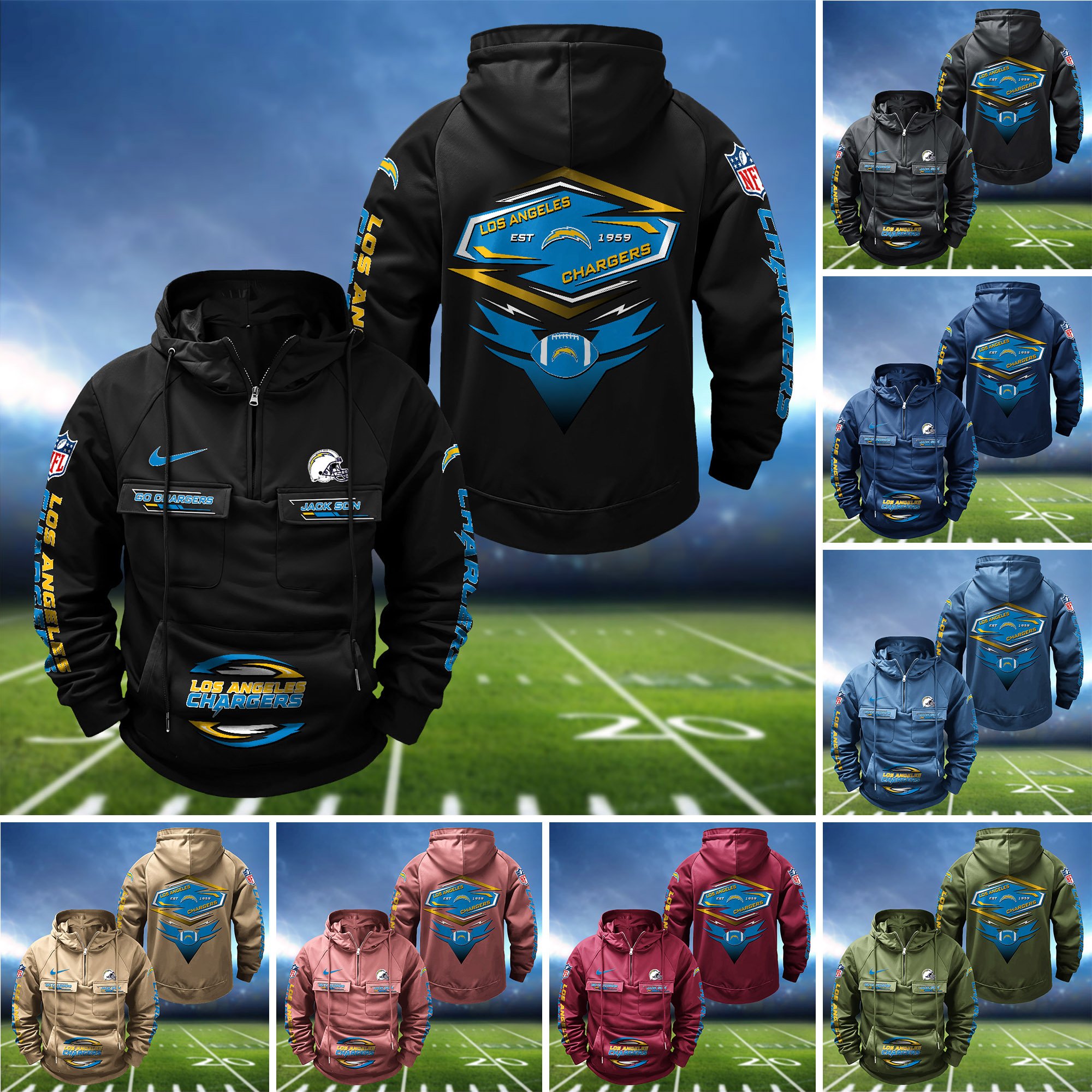 Los Angeles Chargers Vintage Men Hoodie 2024 Version Personalized Your Name, Sport Hoodie For Fans ETHY-122151