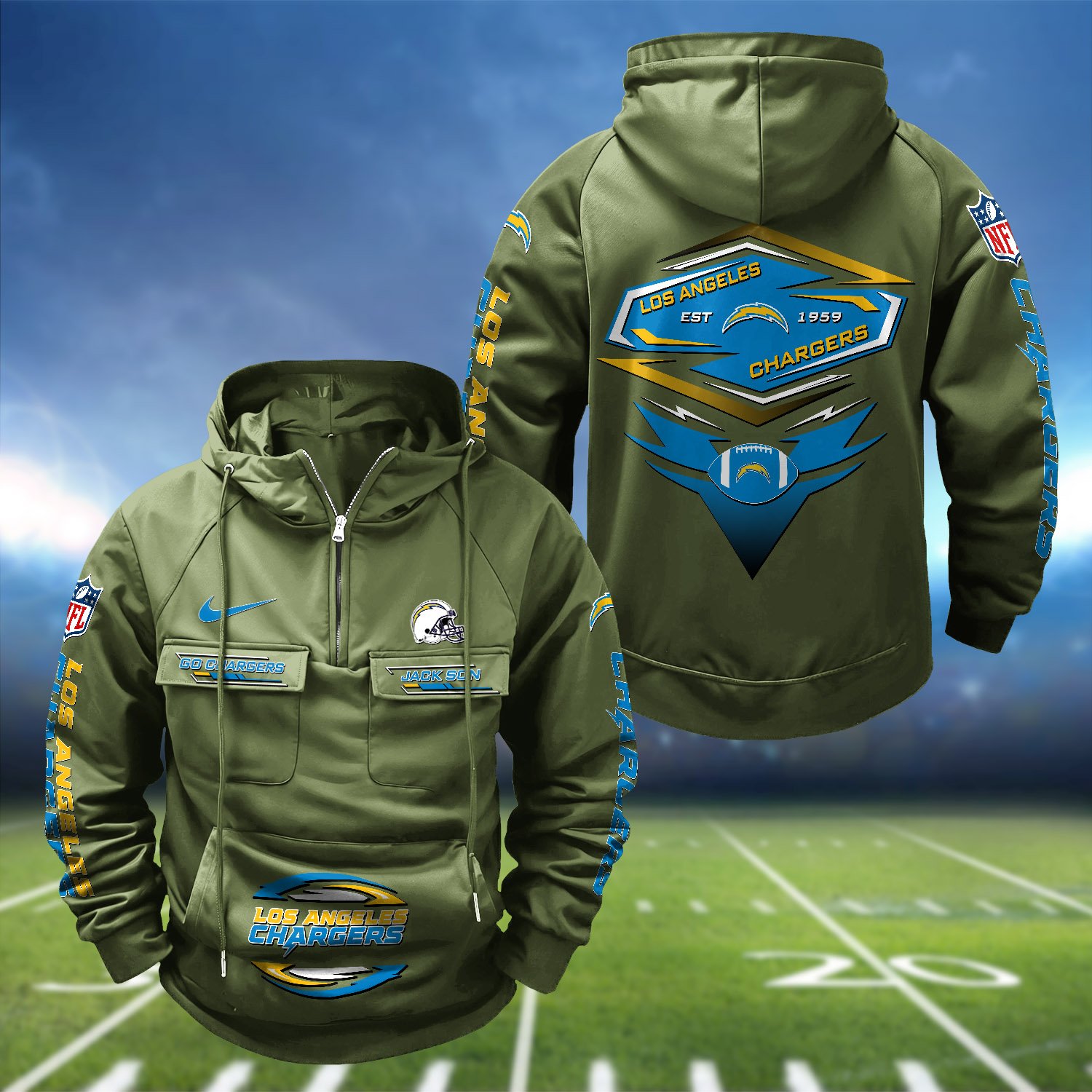 Alternative view of Los Angeles Chargers Vintage Men Hoodie 2024 Version Personalized Your Name, Sport Hoodie For Fans ETHY-122151