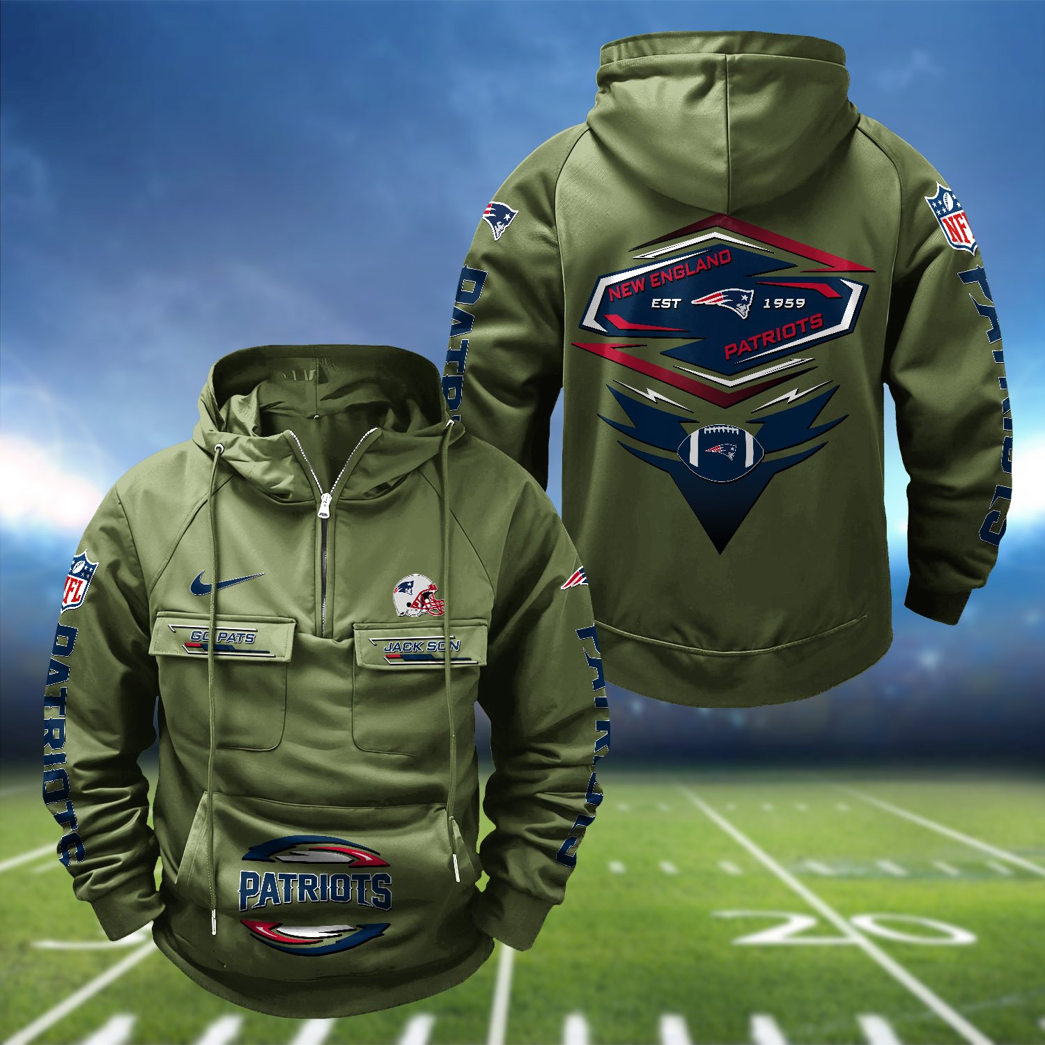 Alternative view of New England Patriots Vintage Men Hoodie 2024 Version Personalized Your Name, Sport Hoodie For Fans ETHY-122151