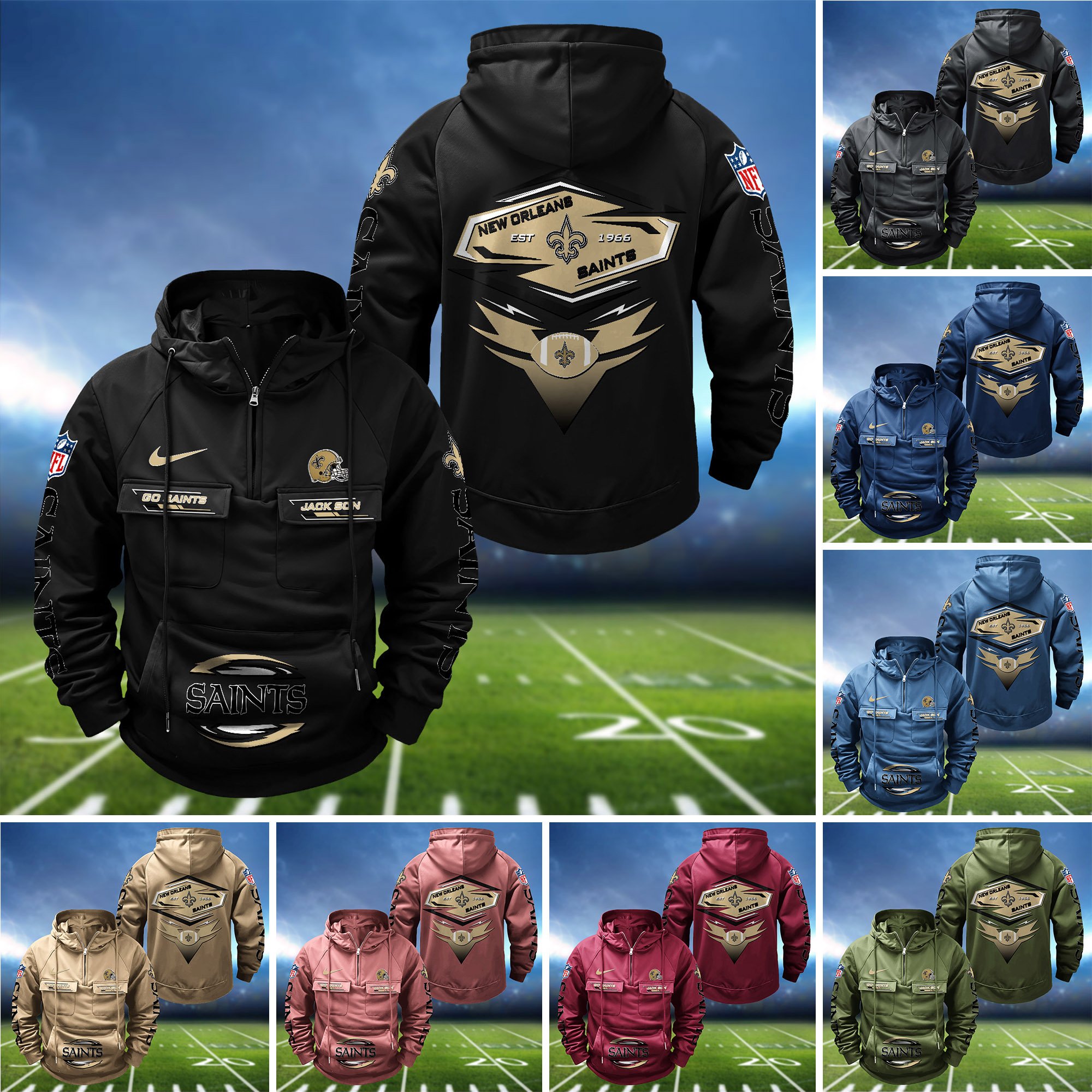 New Orleans Saints Vintage Men Hoodie 2024 Version Personalized Your Name, Sport Hoodie For Fans ETHY-122151