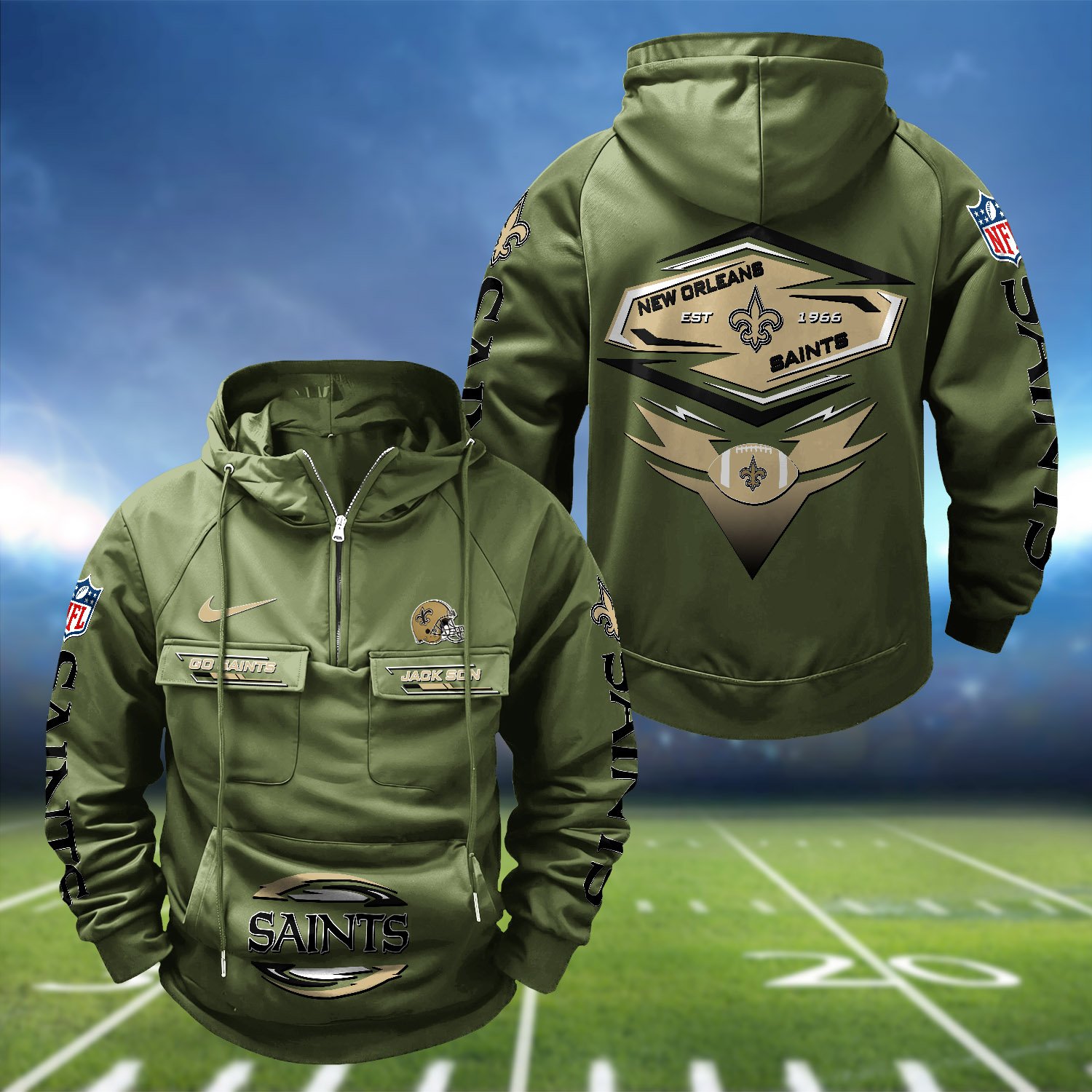Alternative view of New Orleans Saints Vintage Men Hoodie 2024 Version Personalized Your Name, Sport Hoodie For Fans ETHY-122151