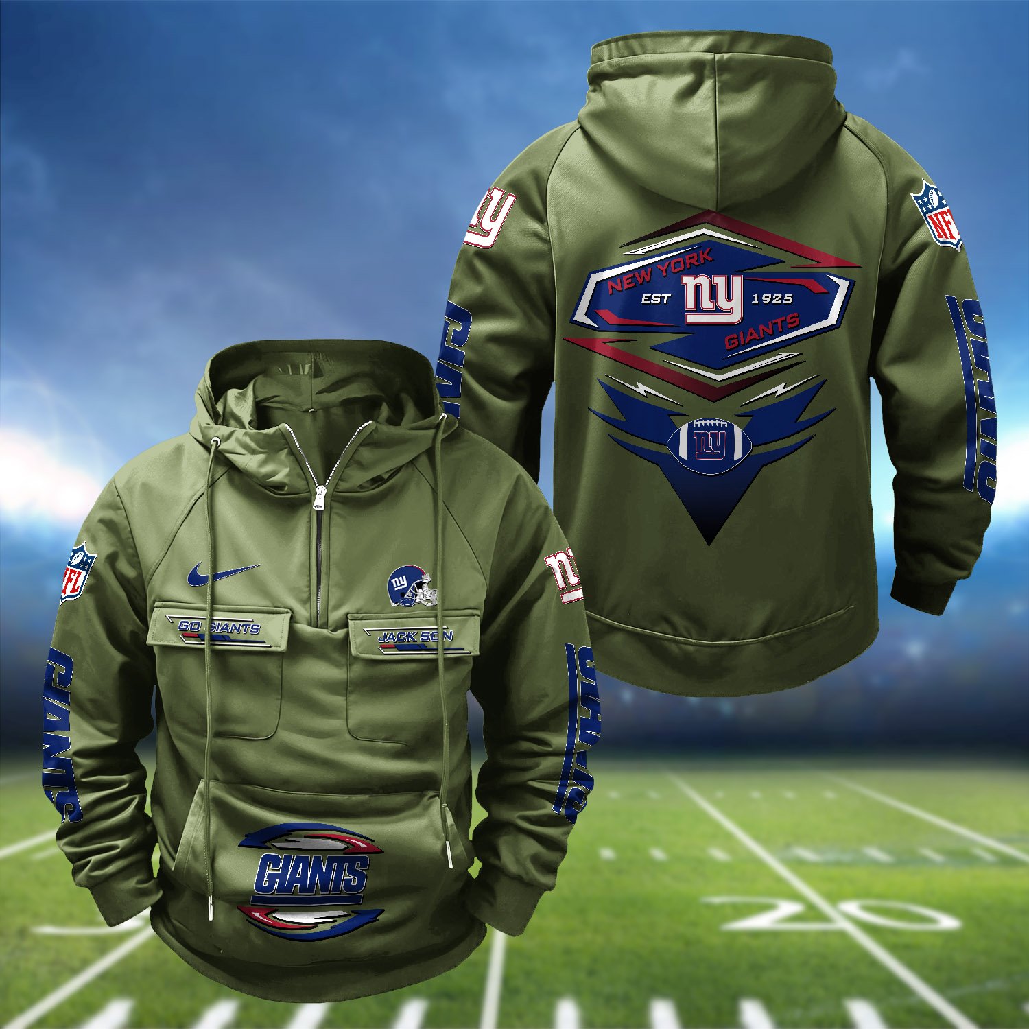 Alternative view of New York Giants Vintage Men Hoodie 2024 Version Personalized Your Name, Sport Hoodie For Fans ETHY-122151