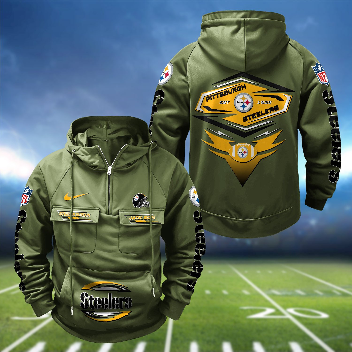 Alternative view of Pittsburgh Steelers Vintage Men Hoodie 2024 Version Personalized Your Name, Sport Hoodie For Fans ETHY-122151