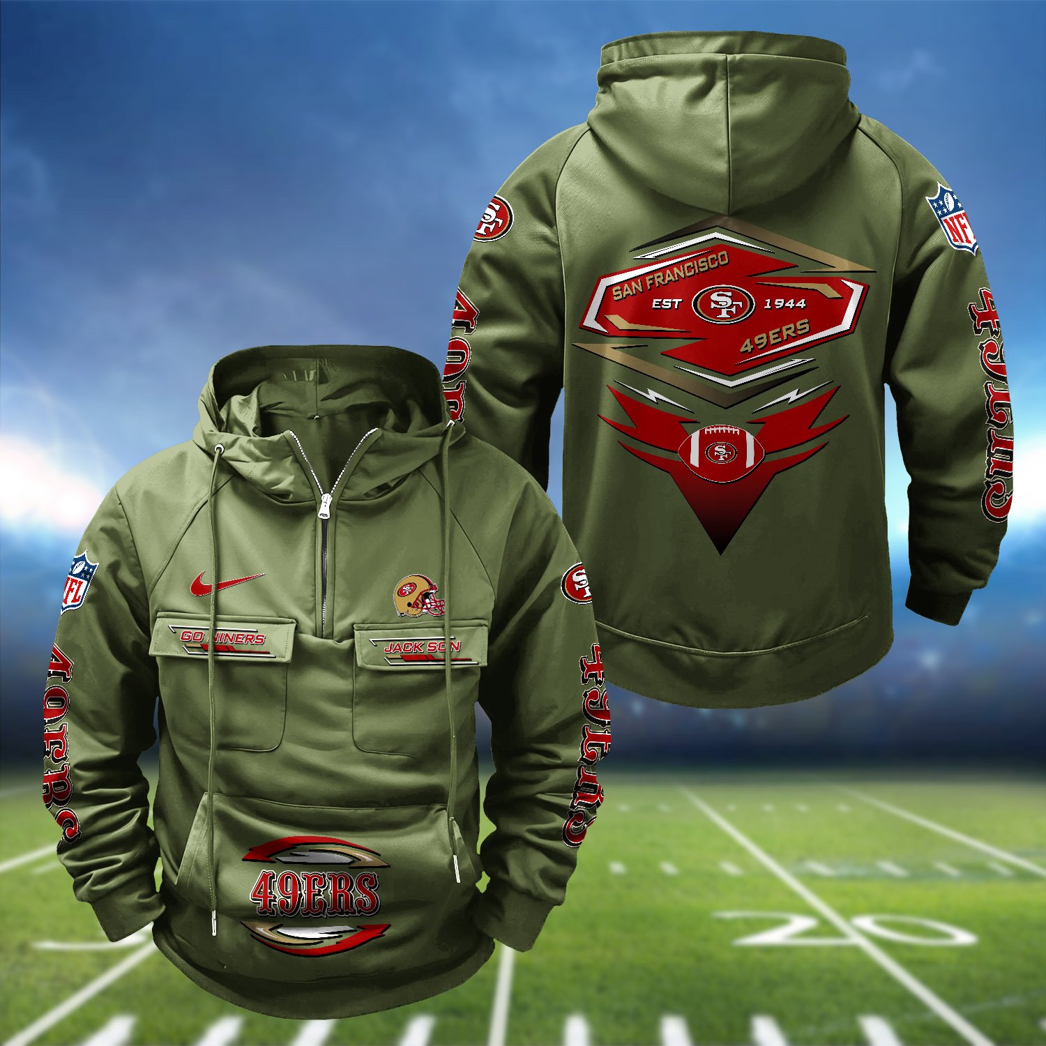 Alternative view of San Francisco 49ers Vintage Men Hoodie 2024 Version Personalized Your Name, Sport Hoodie For Fans ETHY-122151