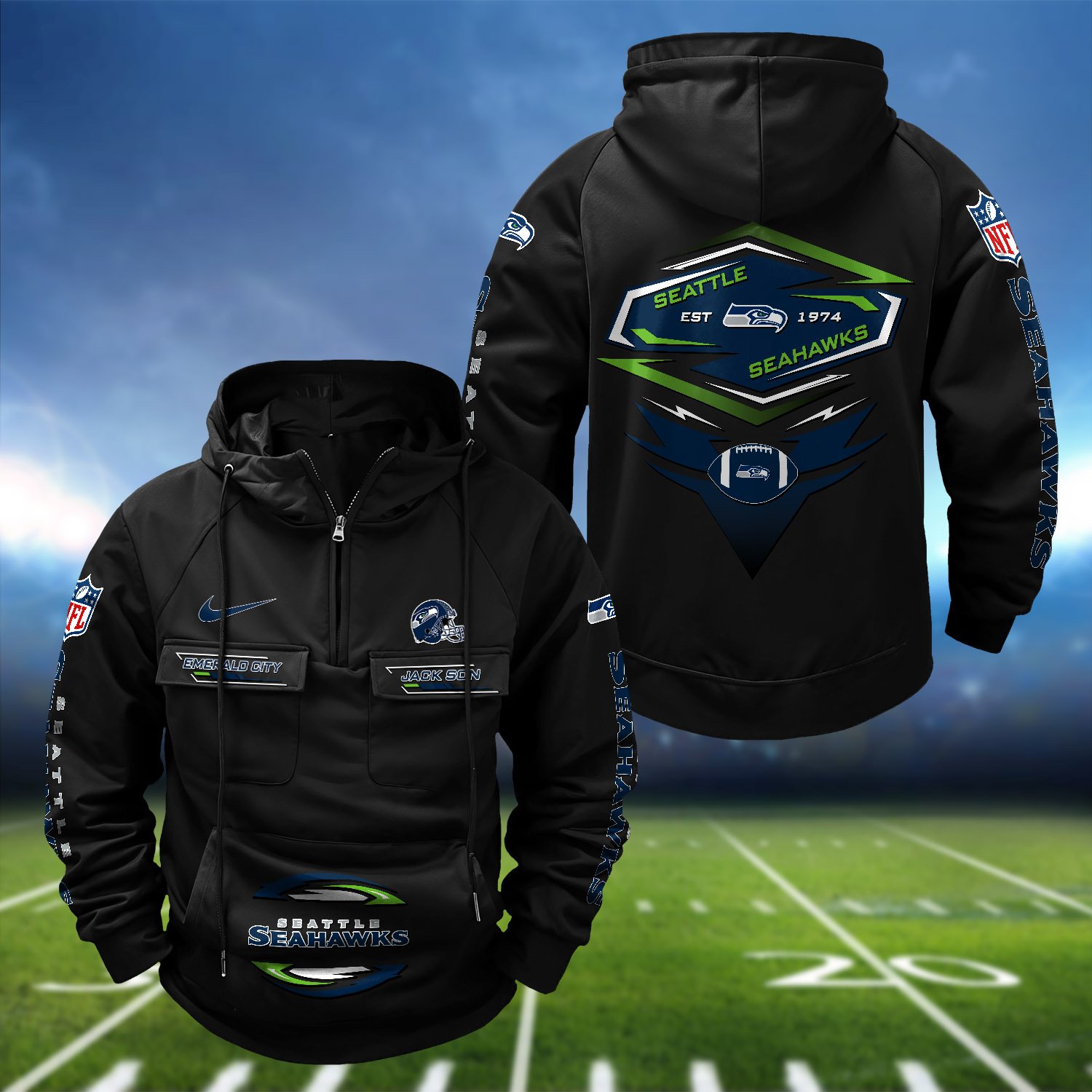 Seattle Seahawks Vintage Men Hoodie 2024 Version Personalized Your Name, Sport Hoodie For Fans ETHY-122151 - Image 3