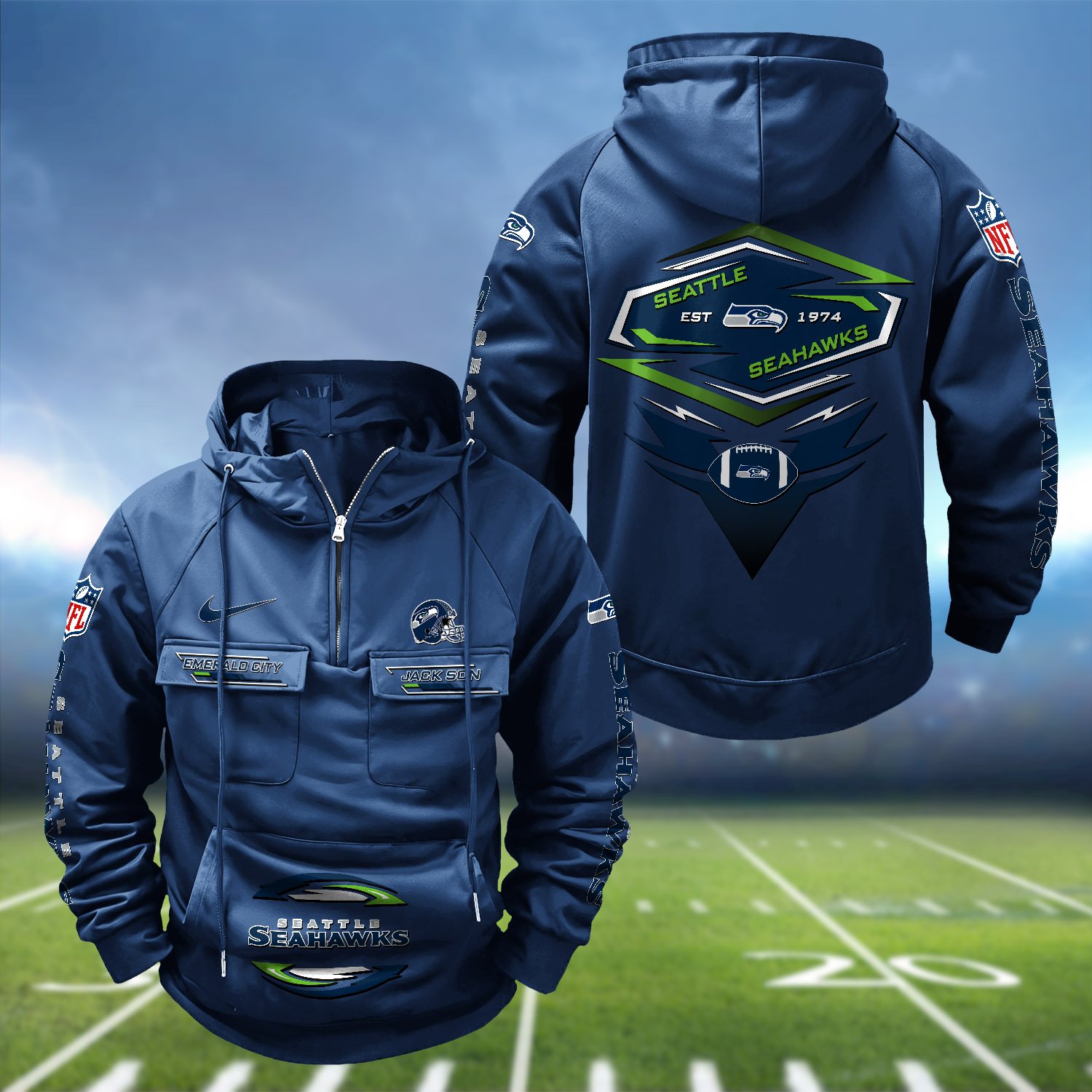 Seattle Seahawks Vintage Men Hoodie 2024 Version Personalized Your Name, Sport Hoodie For Fans ETHY-122151 - Image 4