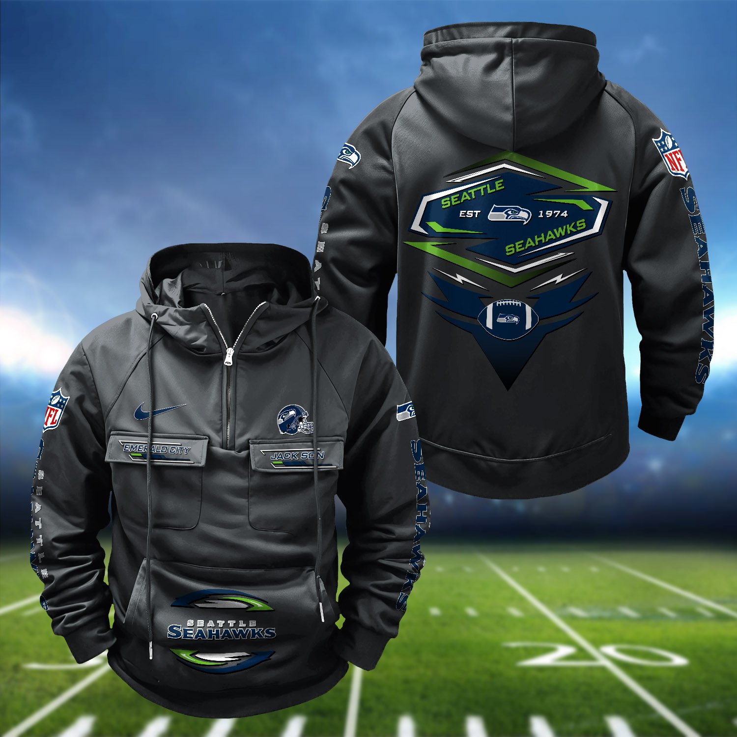 Seattle Seahawks Vintage Men Hoodie 2024 Version Personalized Your Name, Sport Hoodie For Fans ETHY-122151 - Image 5