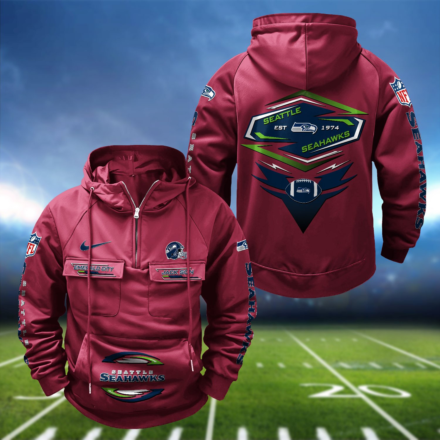 Seattle Seahawks Vintage Men Hoodie 2024 Version Personalized Your Name, Sport Hoodie For Fans ETHY-122151 - Image 9