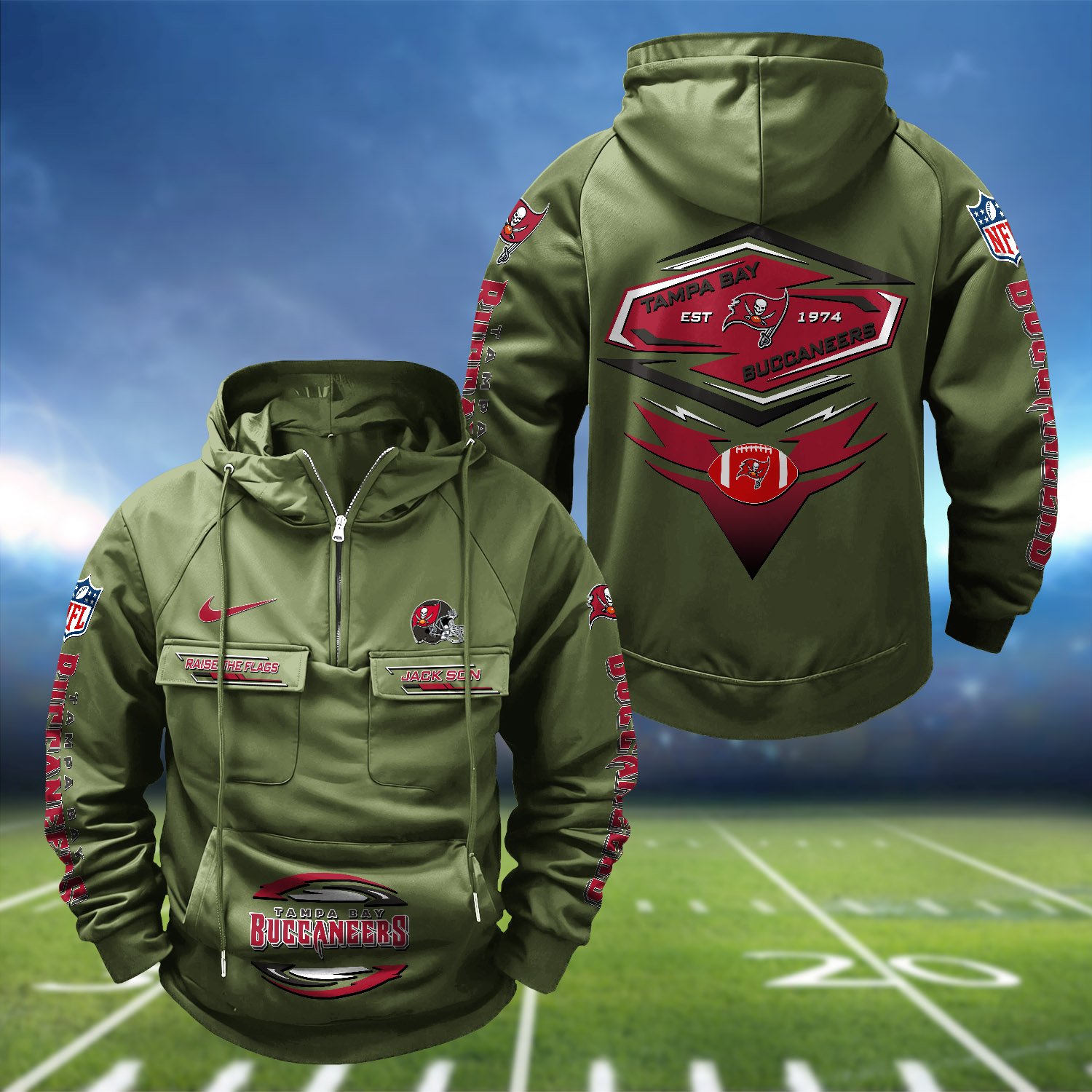 Alternative view of Tampa Bay Buccaneers Vintage Men Hoodie 2024 Version Personalized Your Name, Sport Hoodie For Fans ETHY-122151